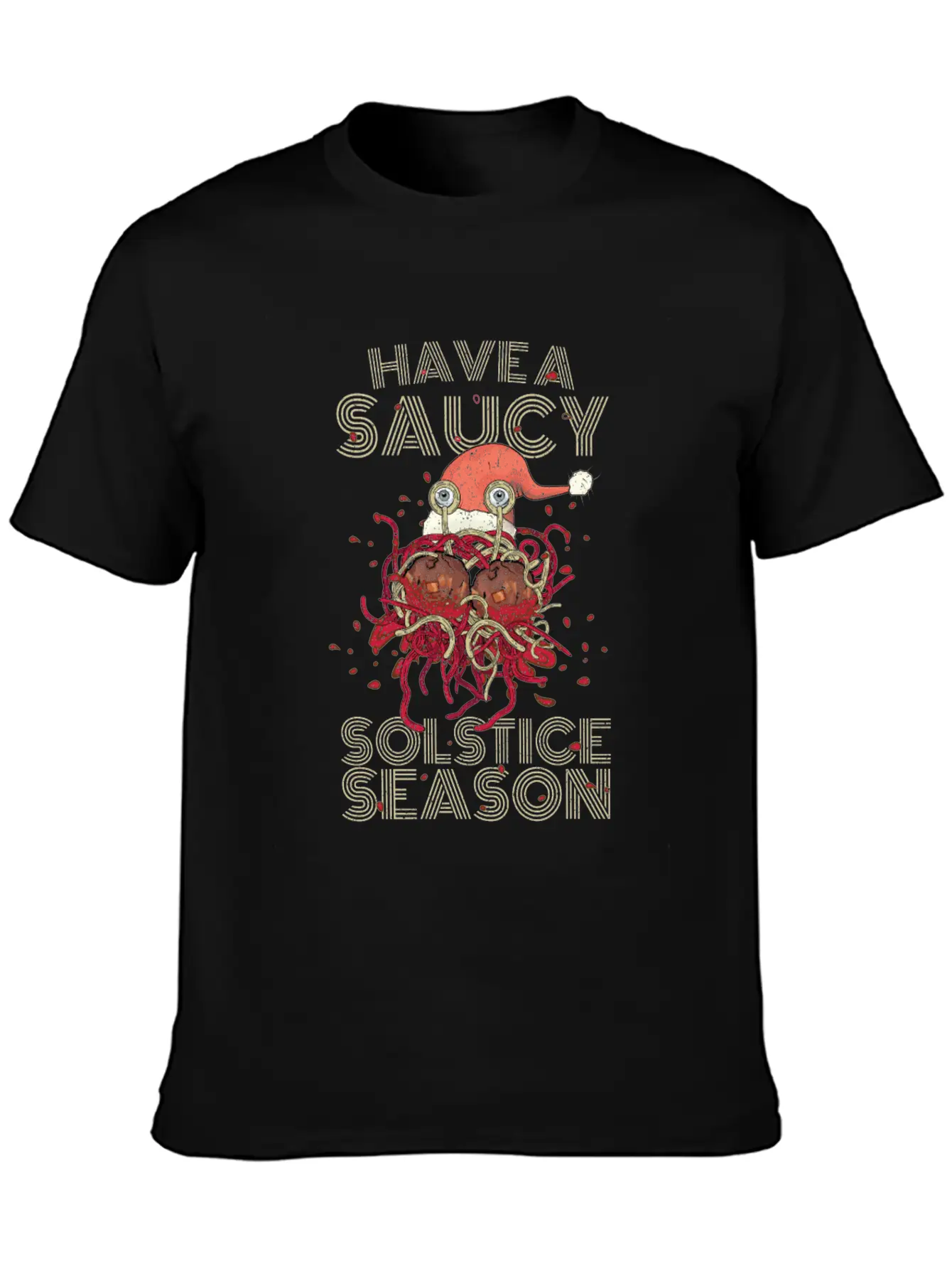 Saucy Solstice Season Spaghetti Meatballs Winter Basic Graphic T-Shirt – Daily Comfort In Soft Cotton