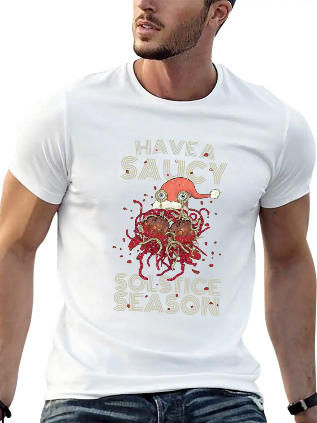 Saucy Solstice Season Spaghetti Meatballs Winter Basic Graphic T-Shirt – Daily Comfort In Soft Cotton