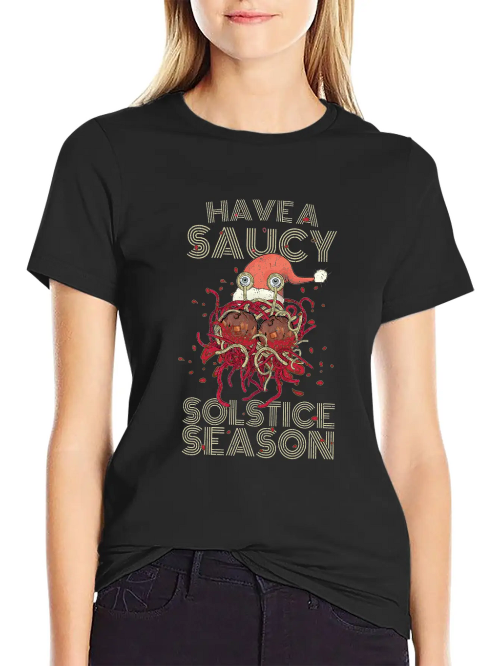 Saucy Solstice Season Spaghetti Meatballs Winter Basic Graphic T-Shirt – Daily Comfort In Soft Cotton