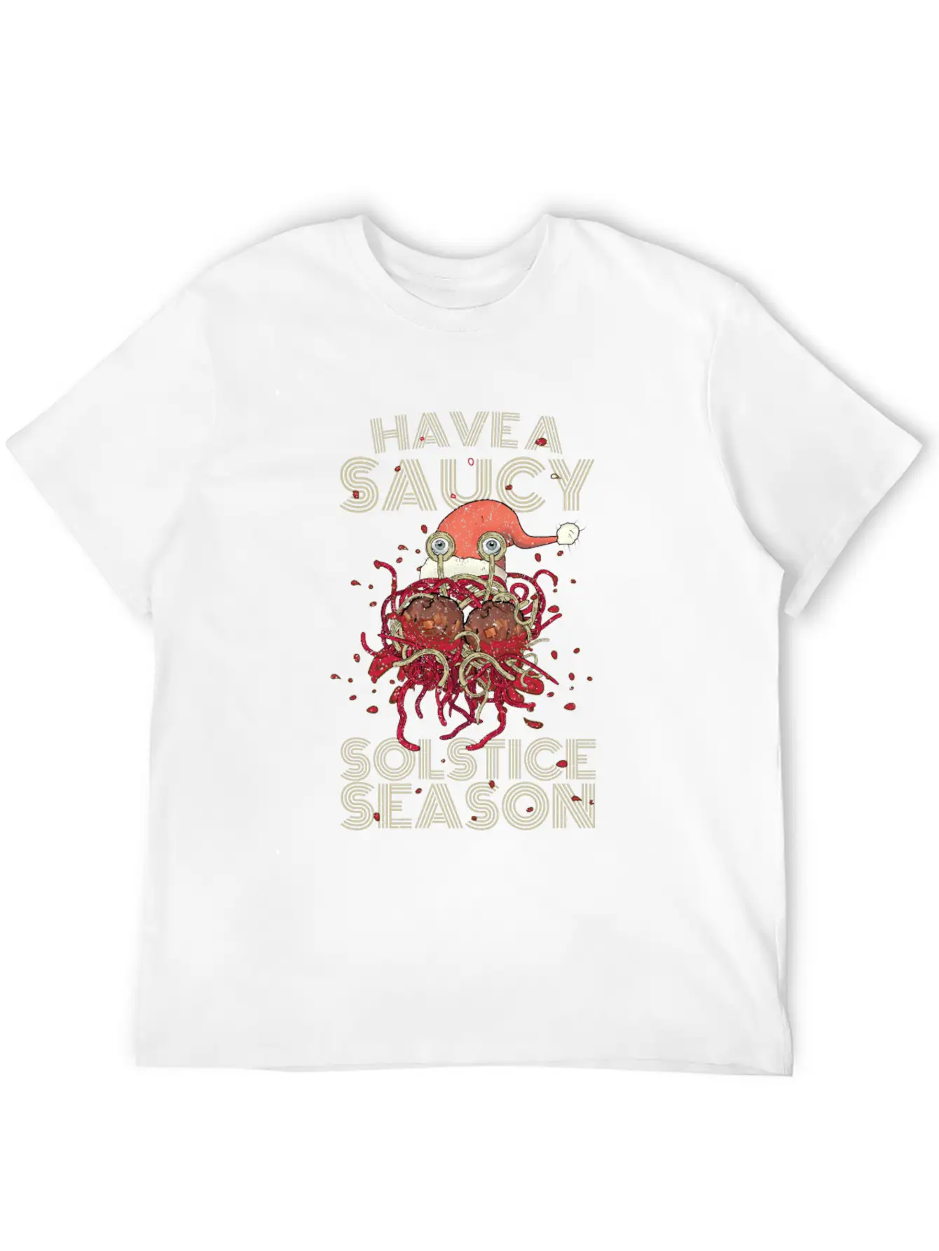 Saucy Solstice Season Spaghetti Meatballs Winter Basic Graphic T-Shirt – Daily Comfort In Soft Cotton