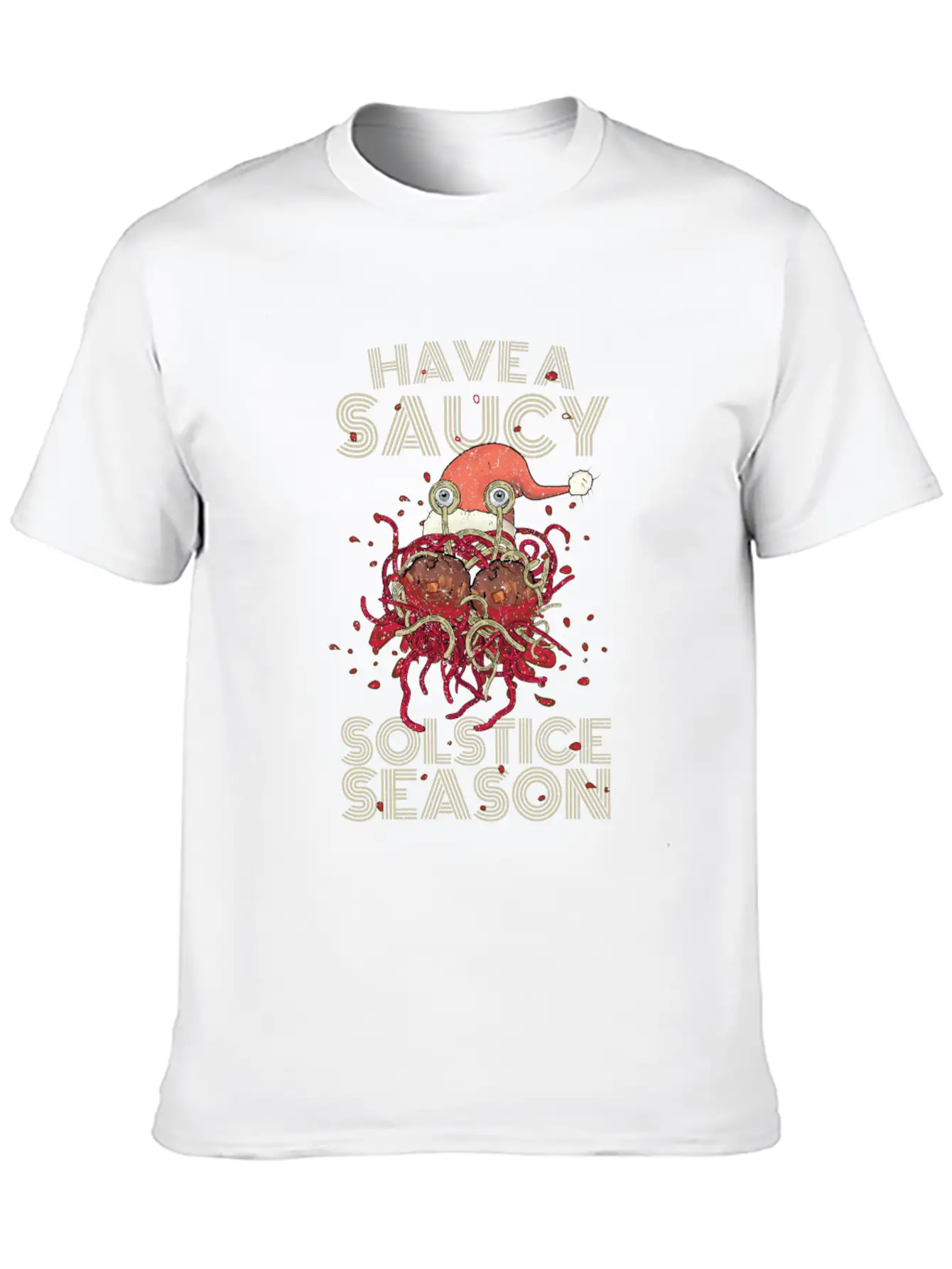 Saucy Solstice Season Spaghetti Meatballs Winter Basic Graphic T-Shirt – Daily Comfort In Soft Cotton