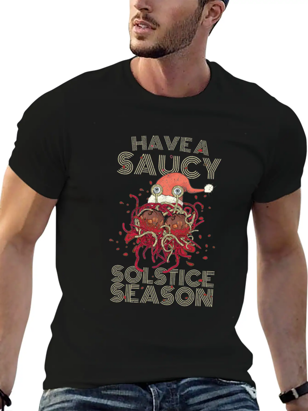 Saucy Solstice Season Spaghetti Meatballs Winter Basic Graphic T-Shirt – Daily Comfort In Soft Cotton