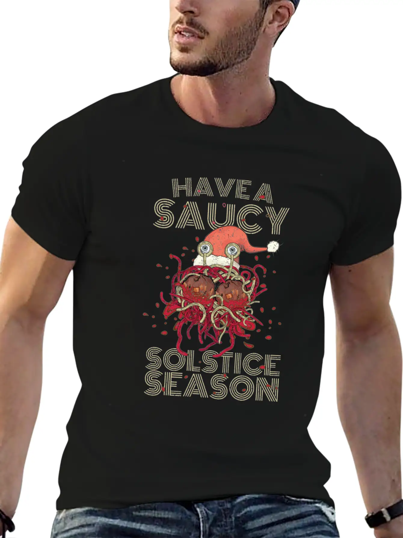Saucy Solstice Season Spaghetti Meatballs Winter Basic Graphic T-Shirt – Daily Comfort In Soft Cotton
