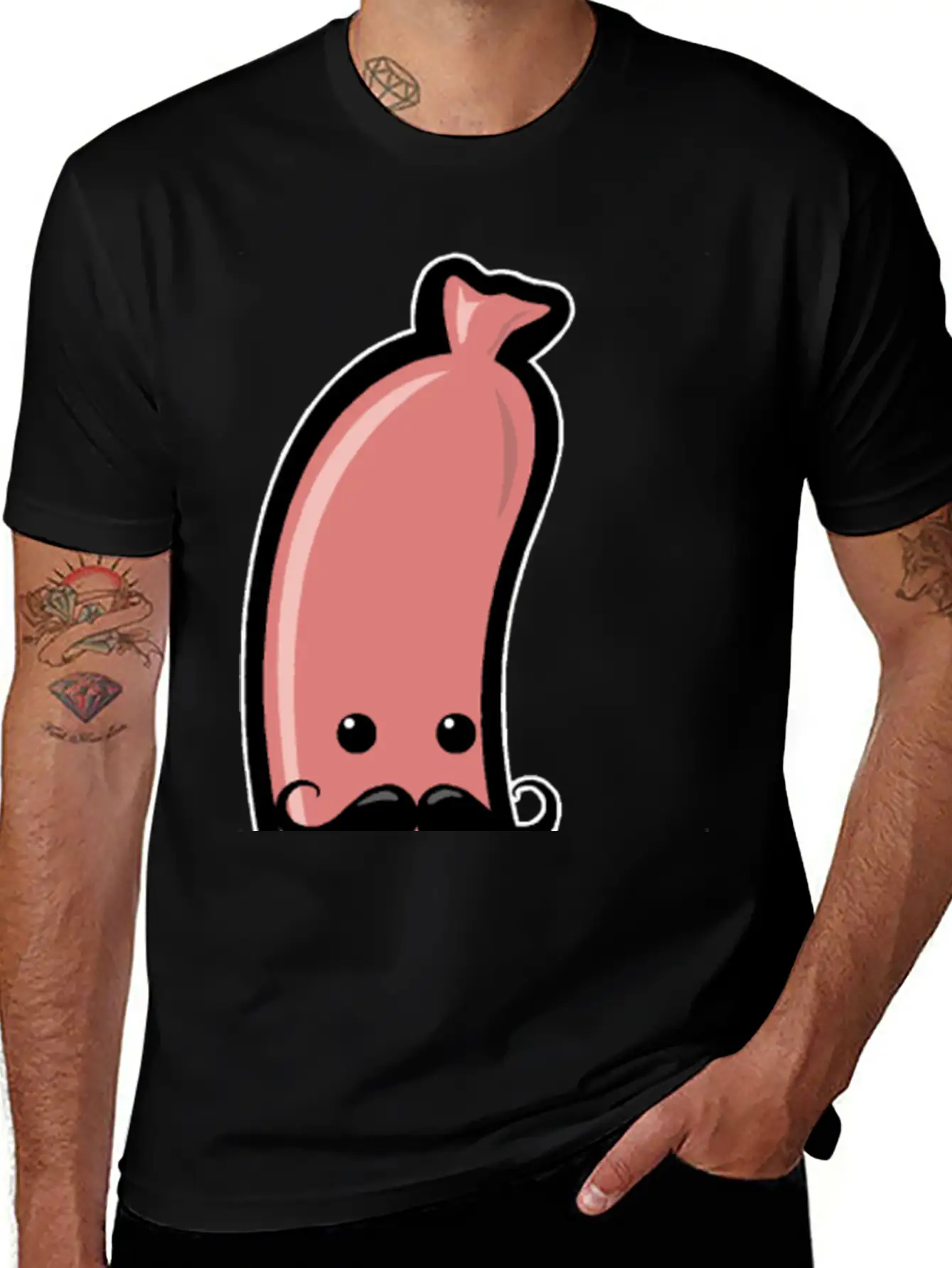 Sausage With Mustache Barbecue Party Meat Sricker Relaxed Everyday Tee – Lightweight And Durable Cotton