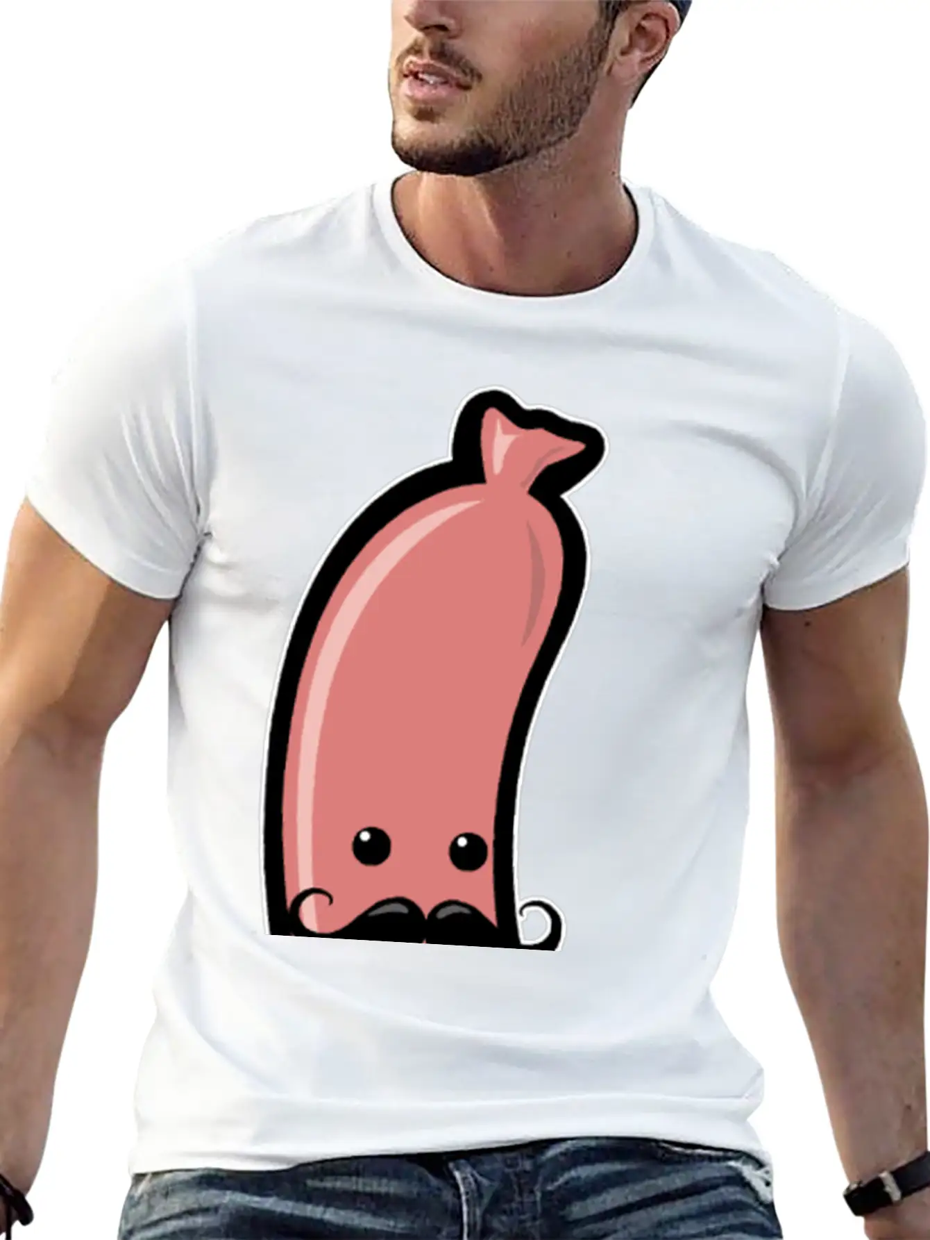 Sausage With Mustache Barbecue Party Meat Sricker Relaxed Everyday Tee – Lightweight And Durable Cotton