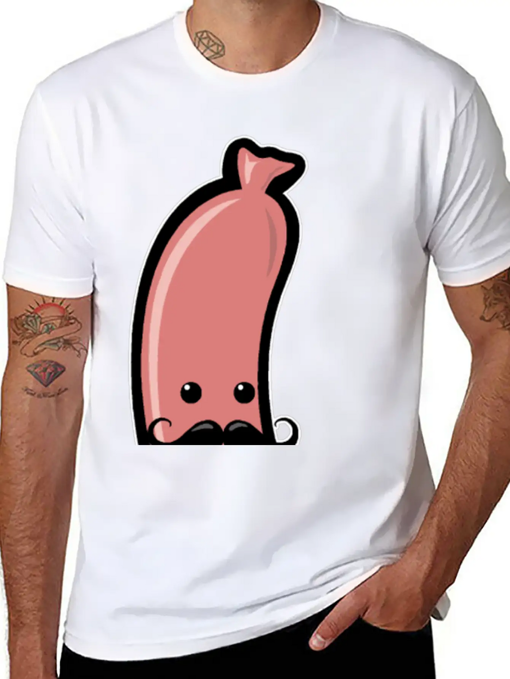 Sausage With Mustache Barbecue Party Meat Sricker Relaxed Everyday Tee – Lightweight And Durable Cotton