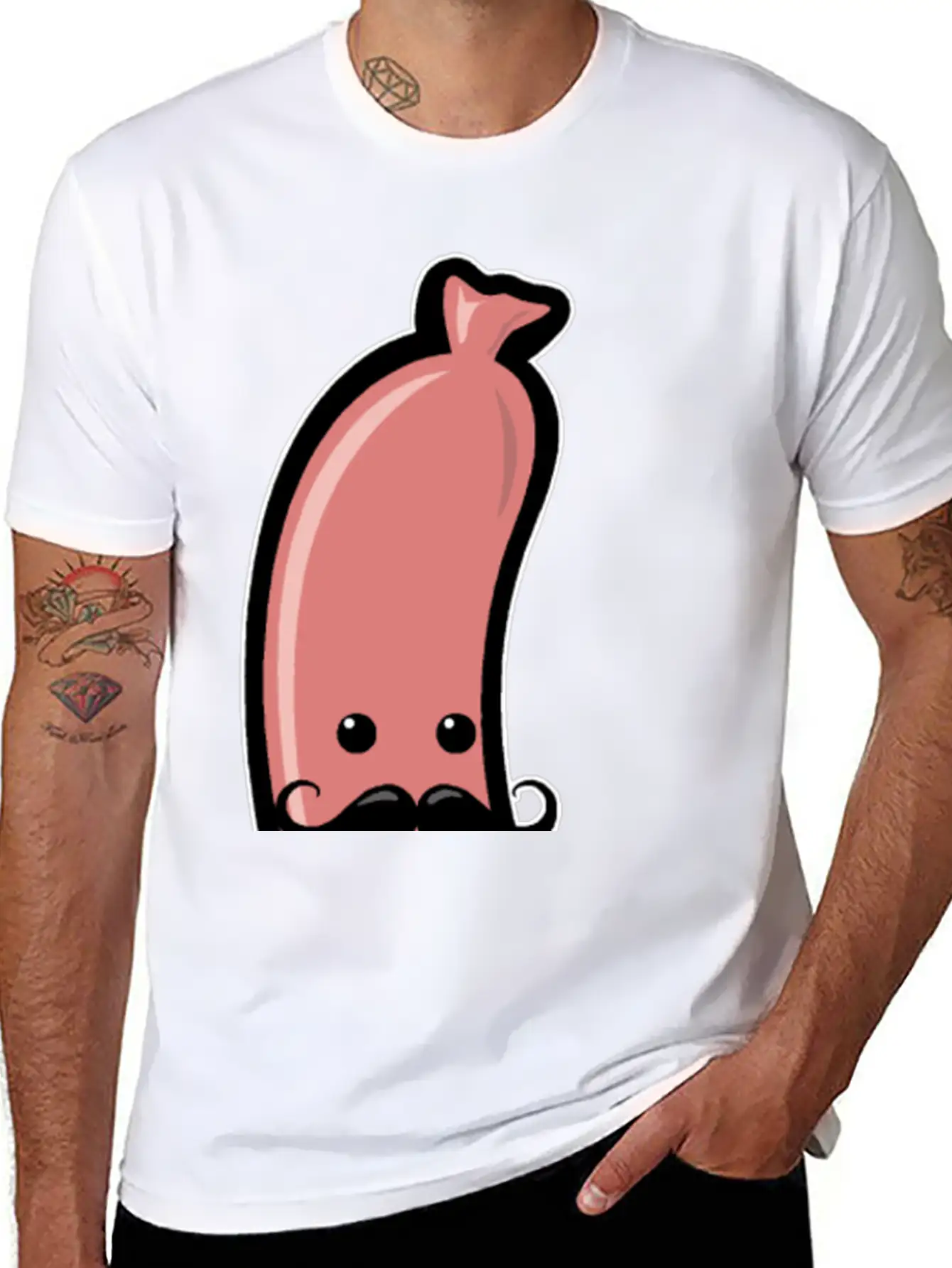 Sausage With Mustache Barbecue Party Meat Sricker Relaxed Everyday Tee – Lightweight And Durable Cotton