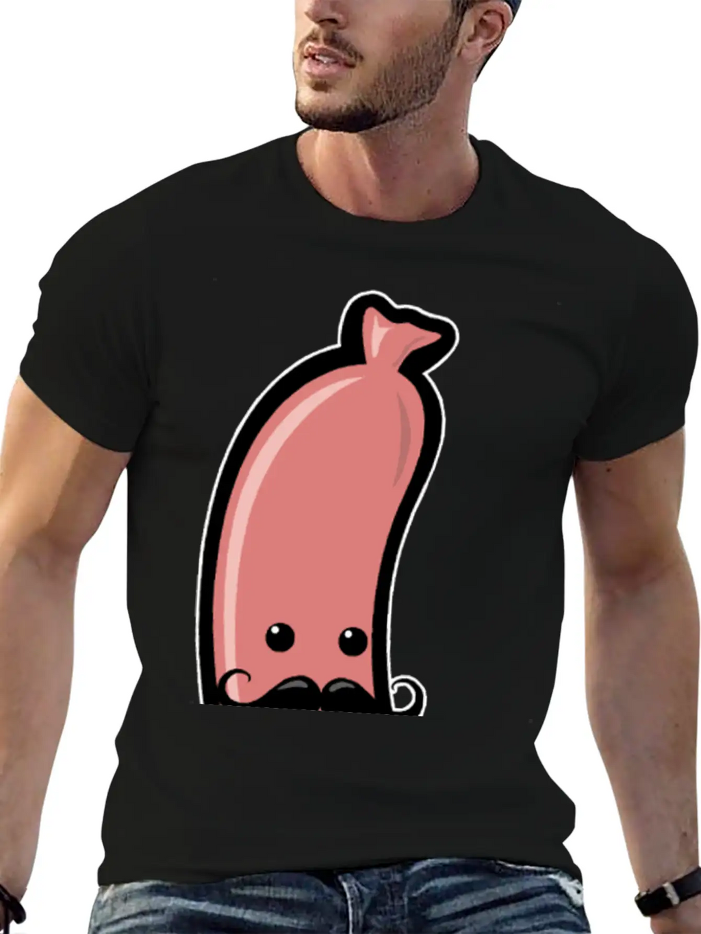 Sausage With Mustache Barbecue Party Meat Sricker Relaxed Everyday Tee – Lightweight And Durable Cotton