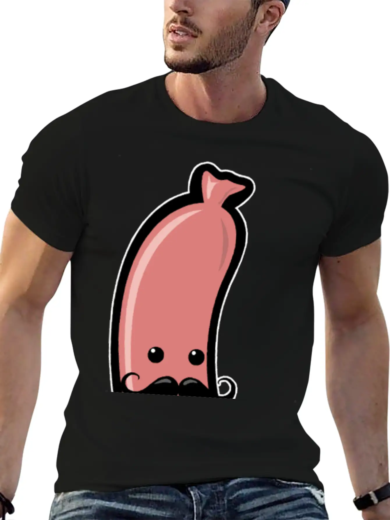 Sausage With Mustache Barbecue Party Meat Sricker Relaxed Everyday Tee – Lightweight And Durable Cotton