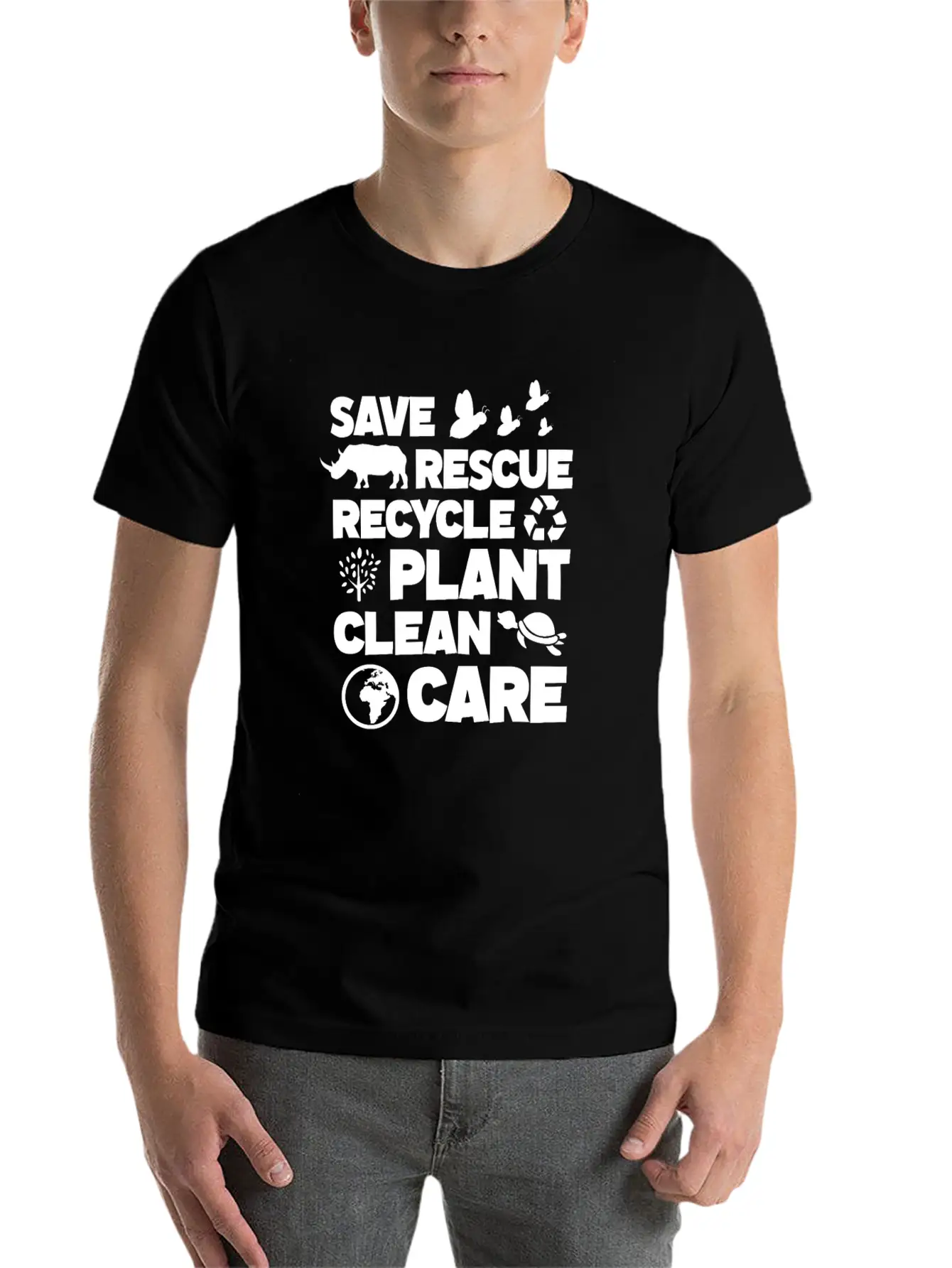 Save Rescue Recycle Plant Clean Care, Earth Day Breathable Soft Cotton T-Shirt – Timeless Casual Look
