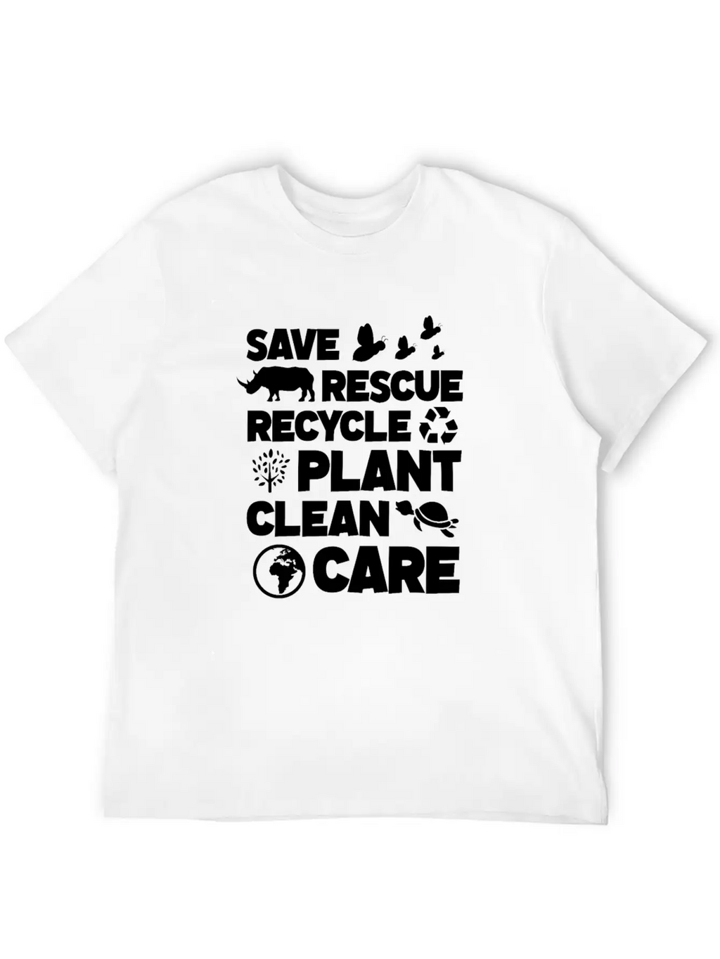 Save Rescue Recycle Plant Clean Care, Earth Day Breathable Soft Cotton T-Shirt – Timeless Casual Look