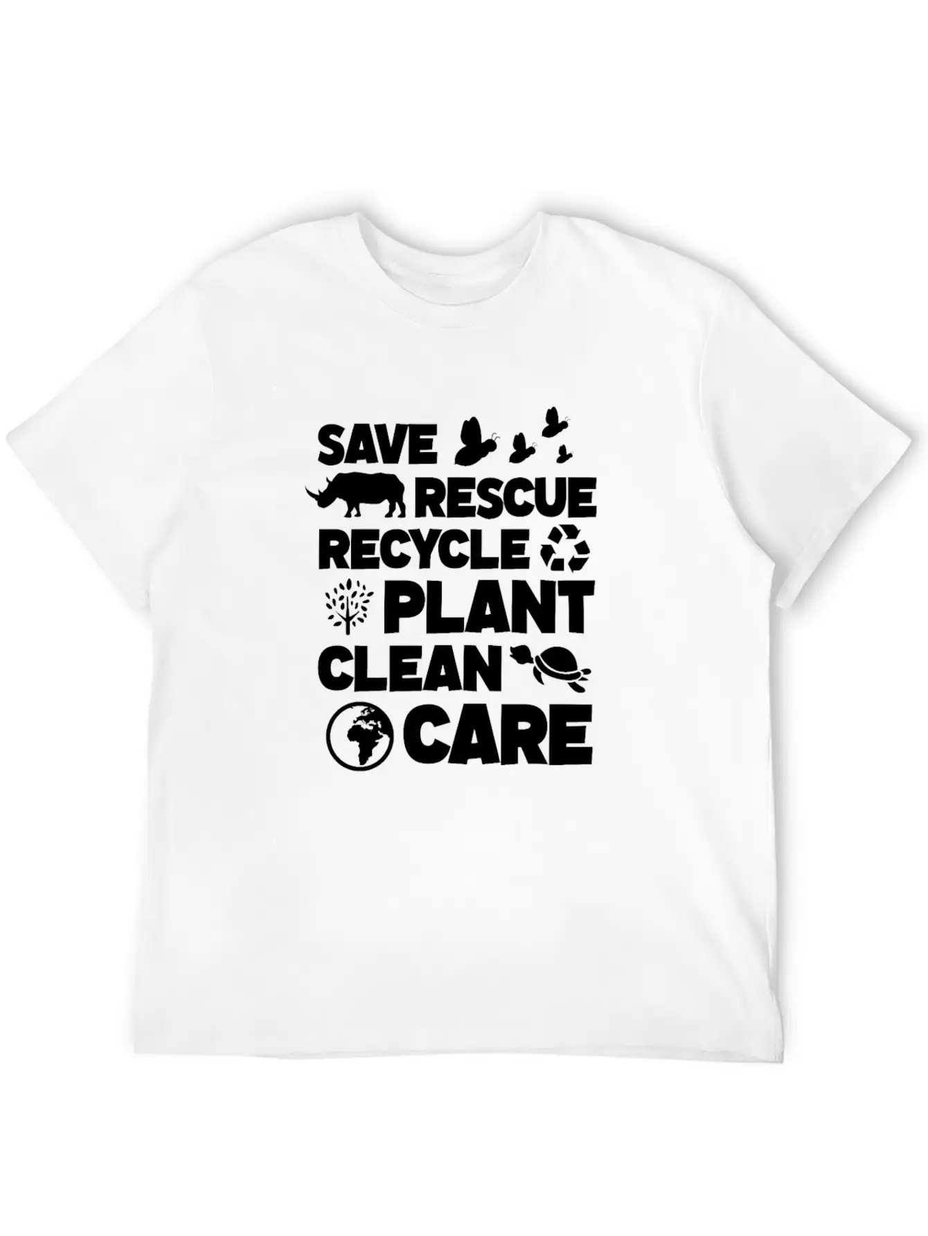 Save Rescue Recycle Plant Clean Care, Earth Day Breathable Soft Cotton T-Shirt – Timeless Casual Look