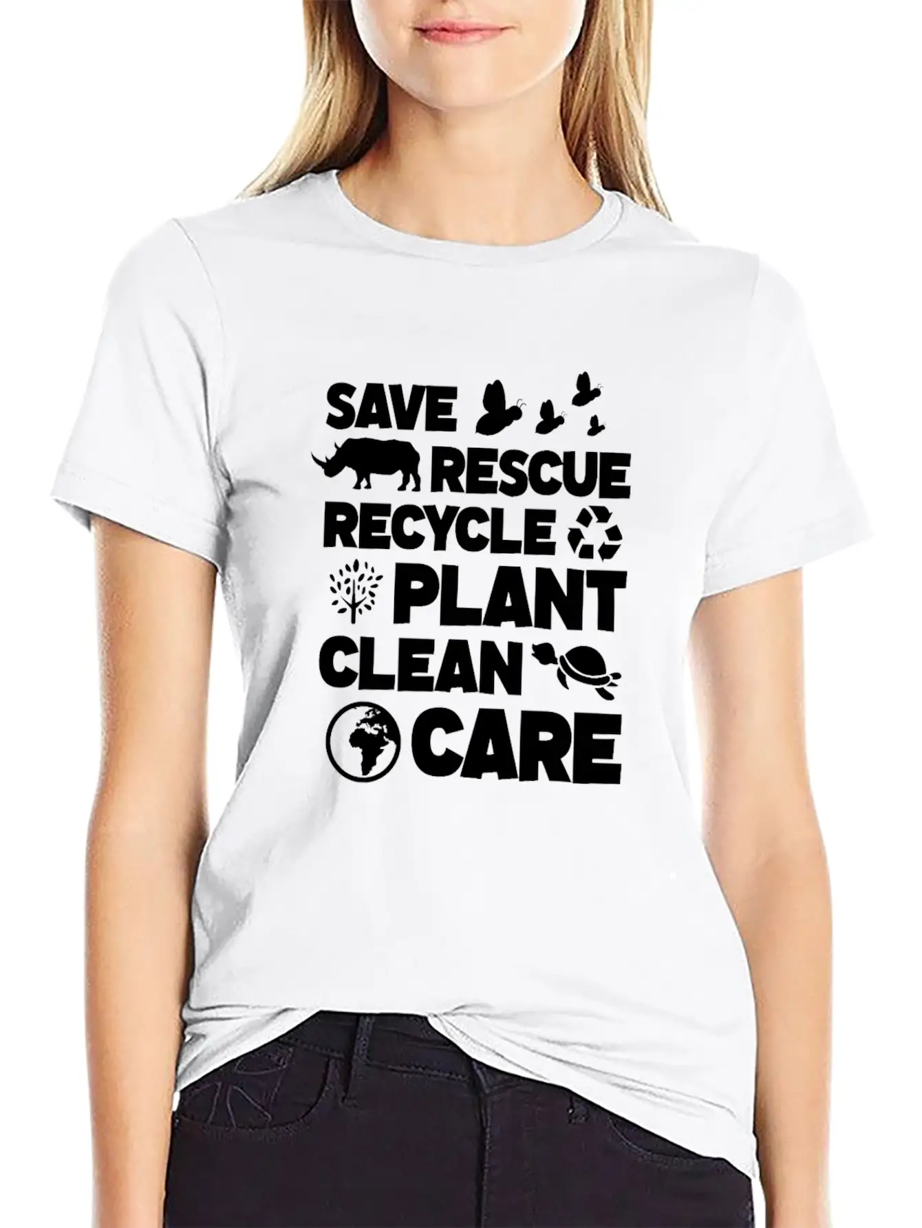 Save Rescue Recycle Plant Clean Care, Earth Day Breathable Soft Cotton T-Shirt – Timeless Casual Look