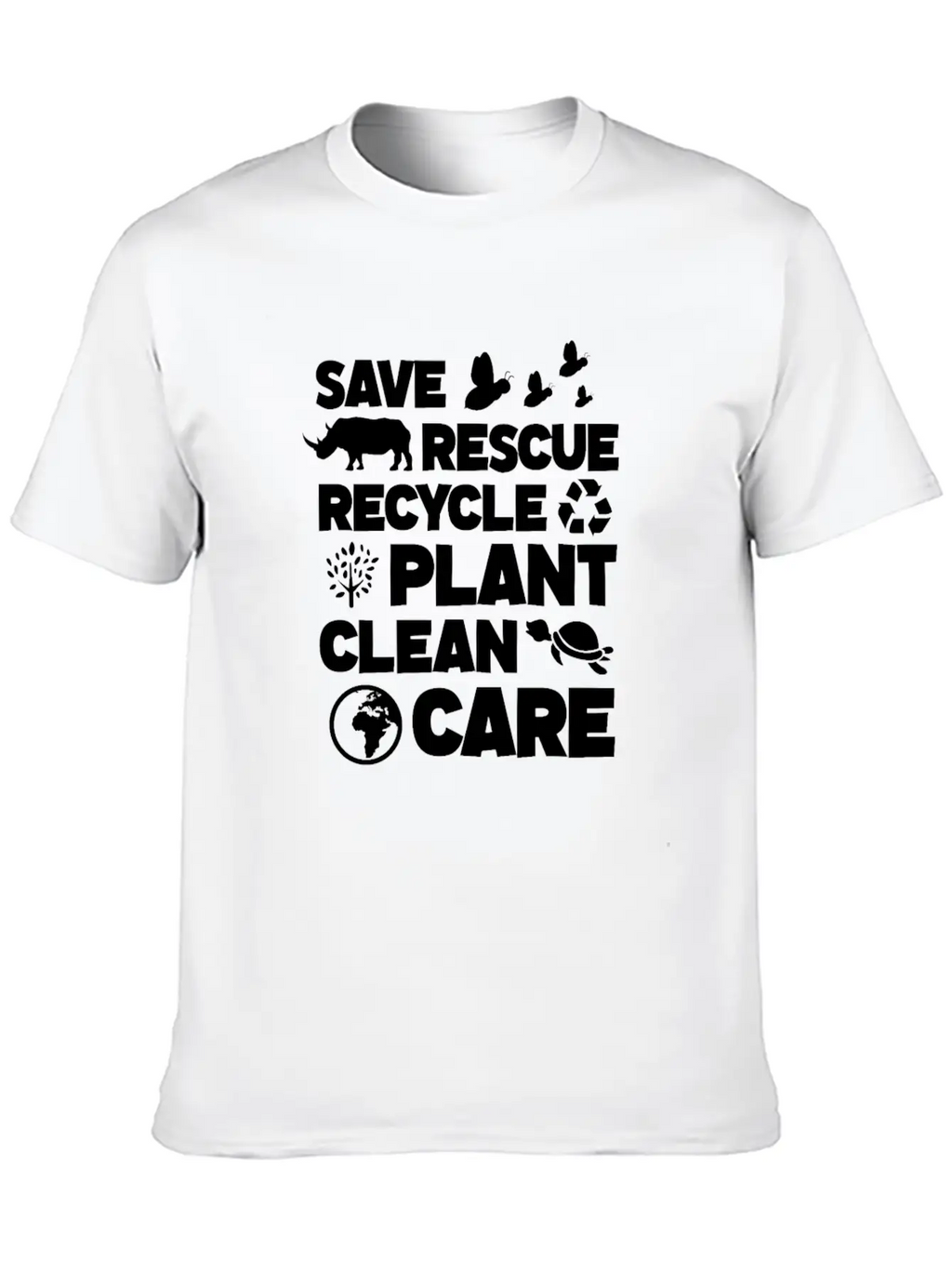 Save Rescue Recycle Plant Clean Care, Earth Day Breathable Soft Cotton T-Shirt – Timeless Casual Look