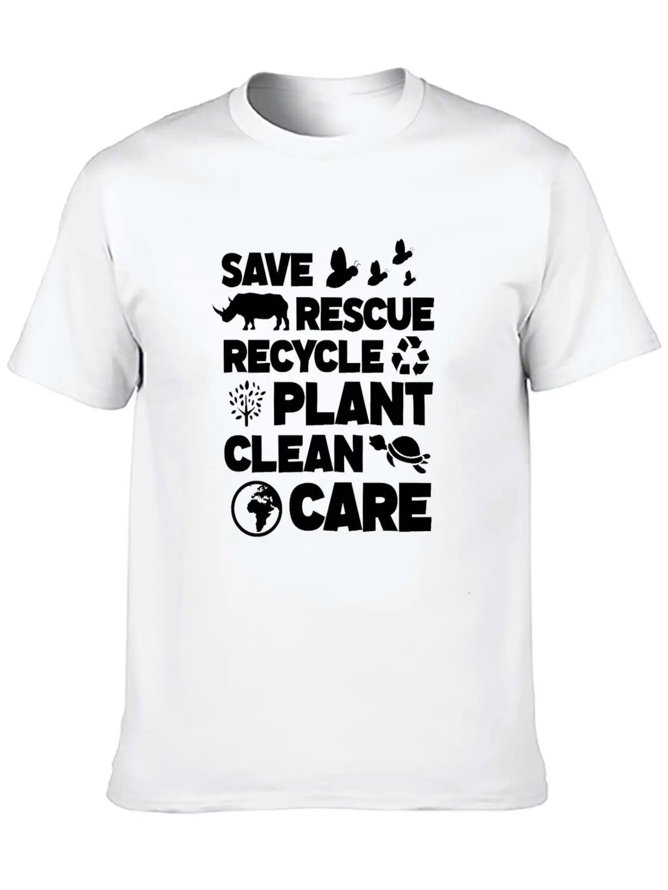Save Rescue Recycle Plant Clean Care, Earth Day Breathable Soft Cotton T-Shirt – Timeless Casual Look