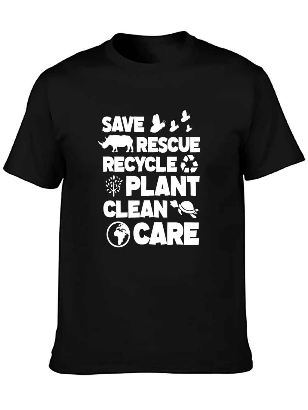 Save Rescue Recycle Plant Clean Care, Earth Day Breathable Soft Cotton T-Shirt – Timeless Casual Look