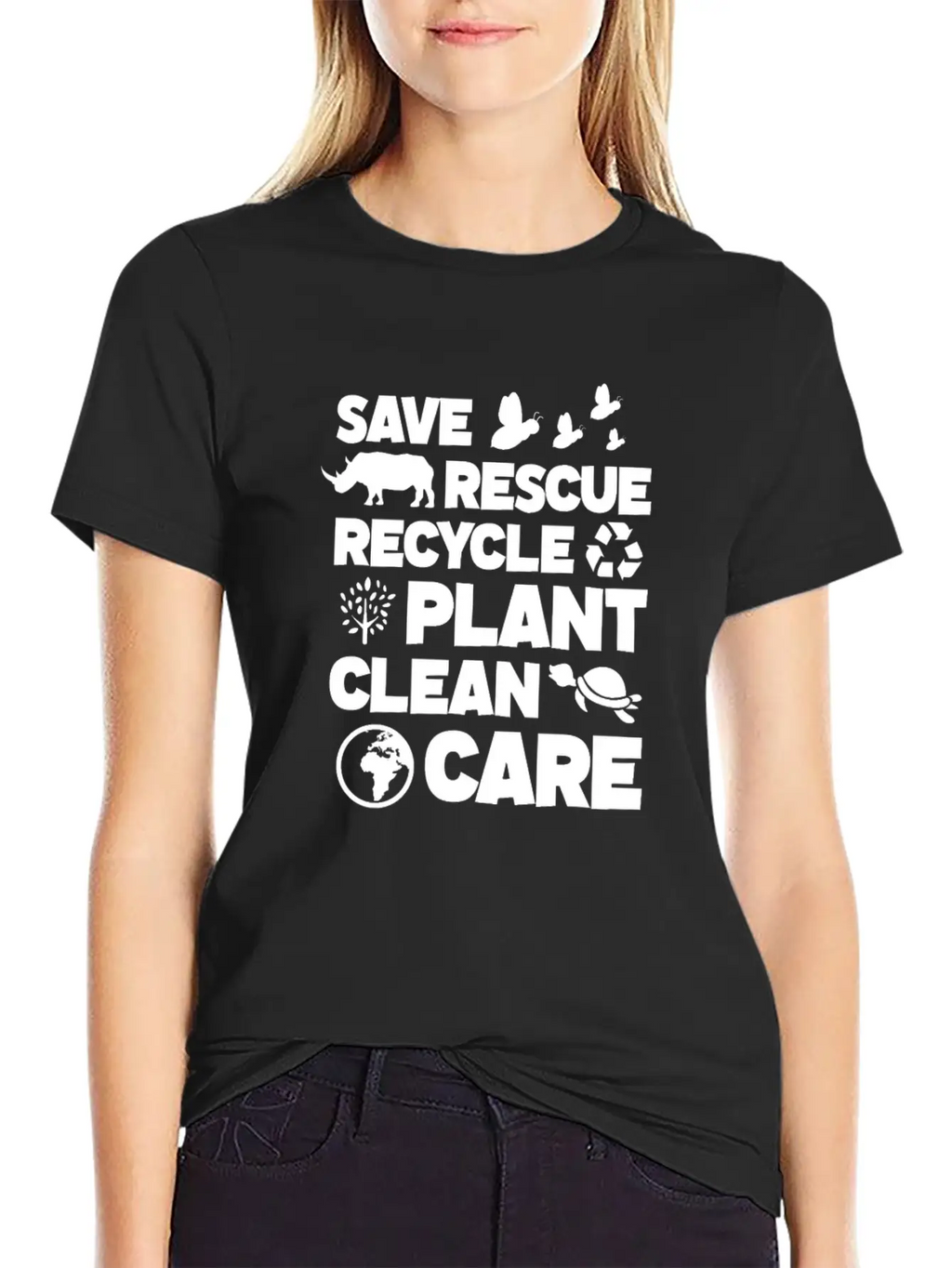 Save Rescue Recycle Plant Clean Care, Earth Day Breathable Soft Cotton T-Shirt – Timeless Casual Look