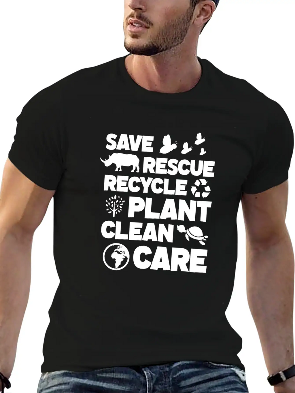 Save Rescue Recycle Plant Clean Care, Earth Day Breathable Soft Cotton T-Shirt – Timeless Casual Look