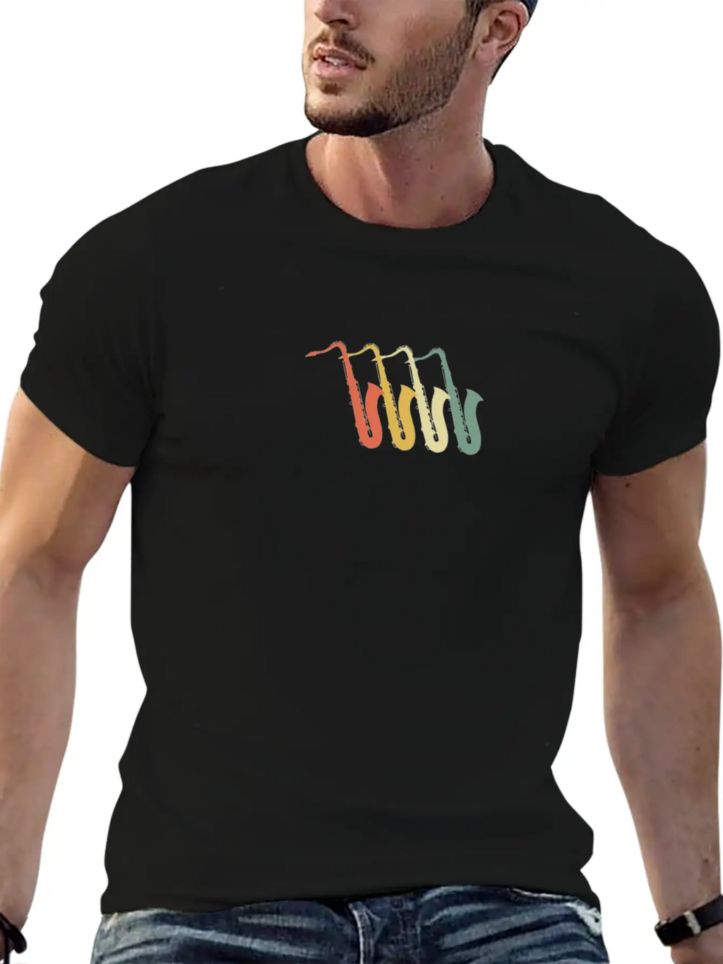 Saxophone 70s Style Stylish Everyday T-Shirt – Unisex Basic Cotton Tee