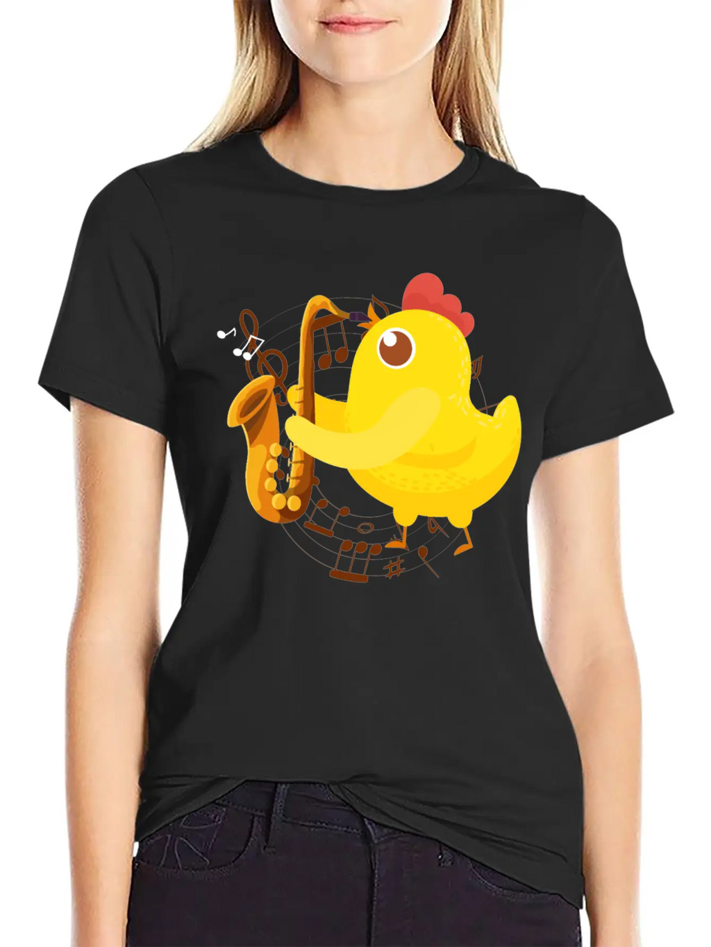 Saxophone Girl Chicken Saxophone Classic Cotton Tee – Unisex Comfort For Any Season