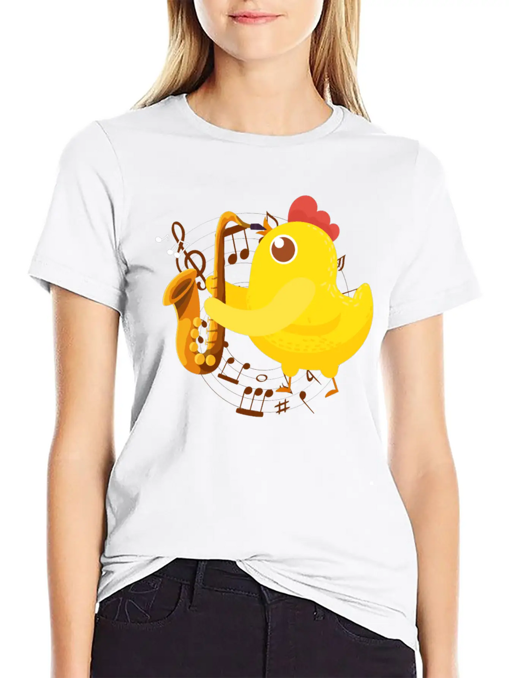 Saxophone Girl Chicken Saxophone Classic Cotton Tee – Unisex Comfort For Any Season