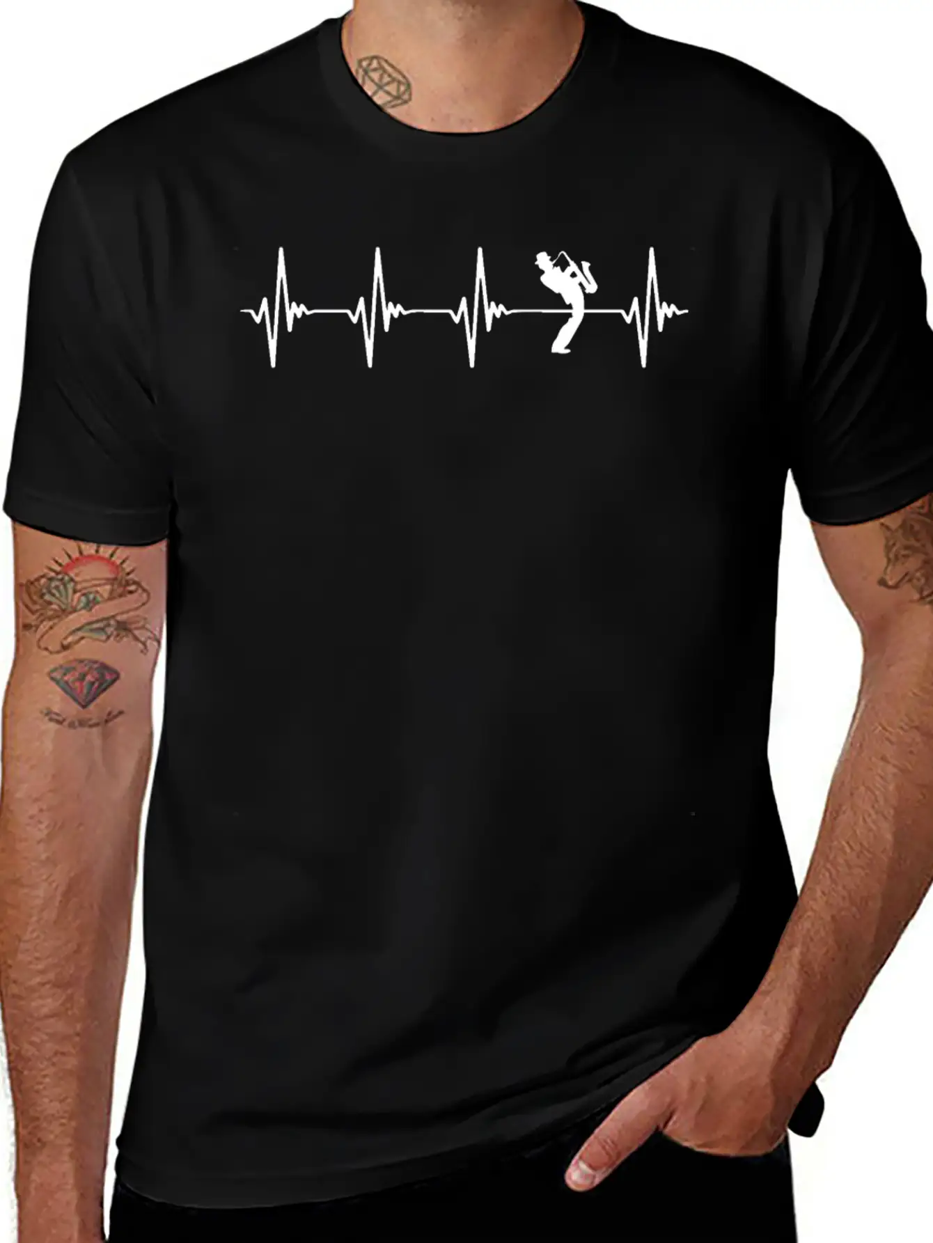 Saxophone Heartbeat White Basic Graphic T-Shirt – Daily Comfort In Soft Cotton