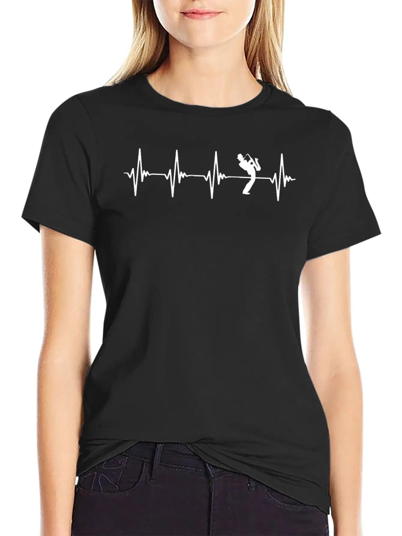 Saxophone Heartbeat White Basic Graphic T-Shirt – Daily Comfort In Soft Cotton