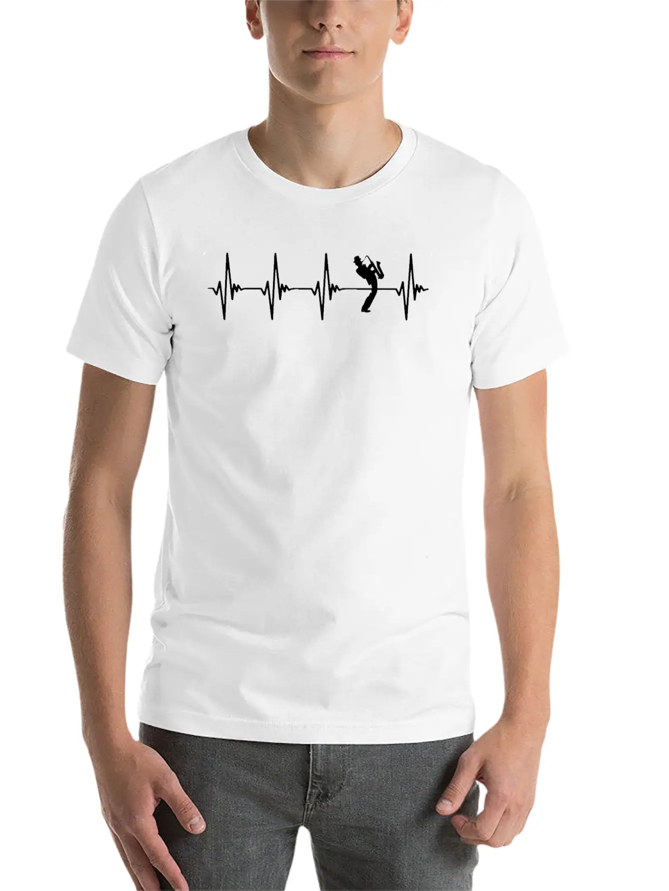 Saxophone Heartbeat White Basic Graphic T-Shirt – Daily Comfort In Soft Cotton