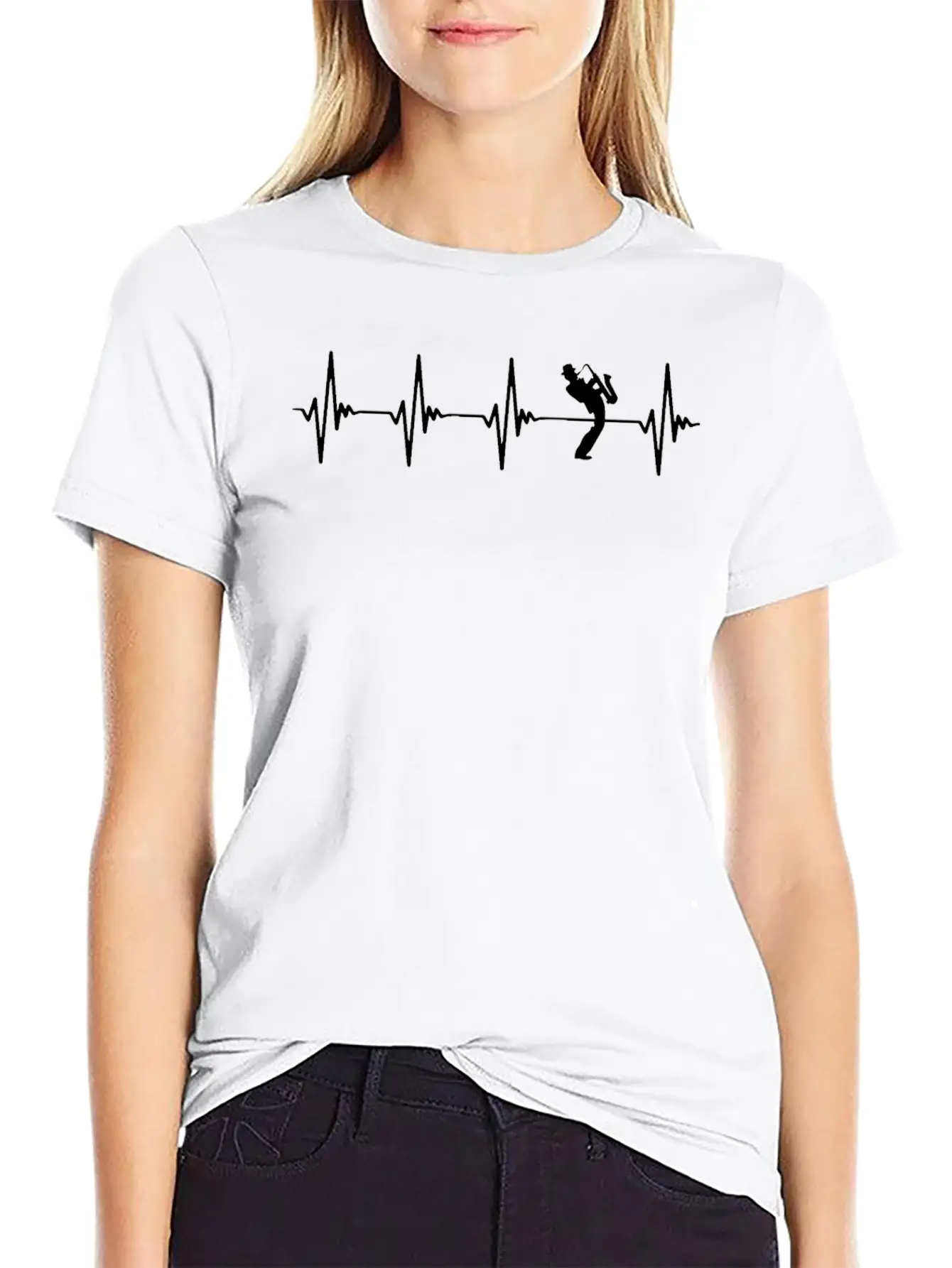 Saxophone Heartbeat White Basic Graphic T-Shirt – Daily Comfort In Soft Cotton
