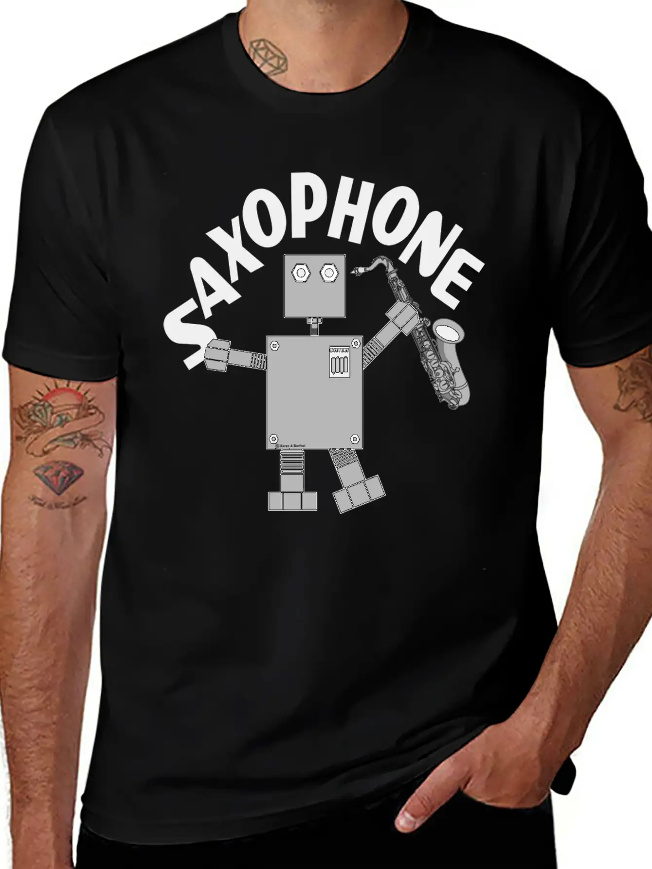 Saxophone Robot Text Breathable Soft Cotton T-Shirt – Timeless Casual Look