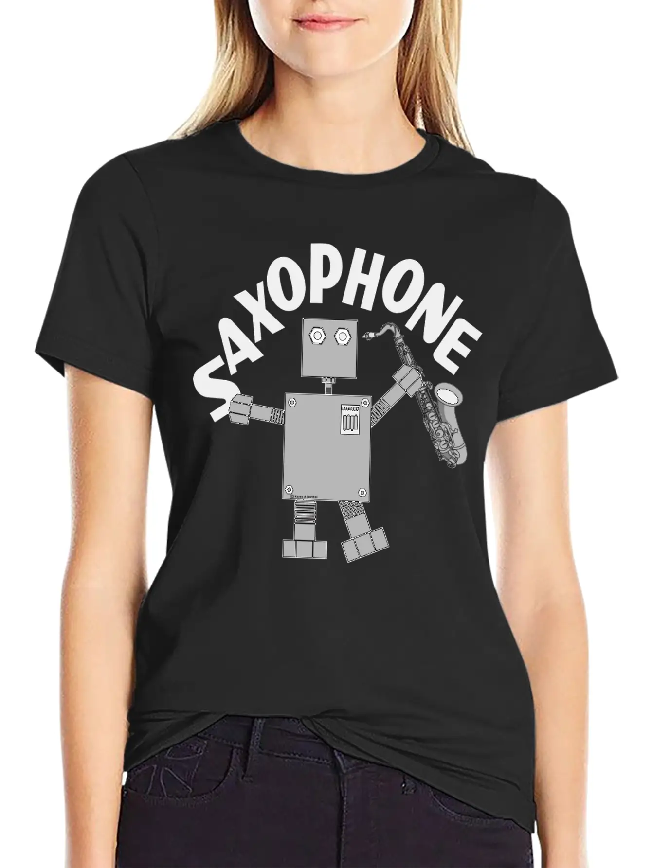 Saxophone Robot Text Breathable Soft Cotton T-Shirt – Timeless Casual Look