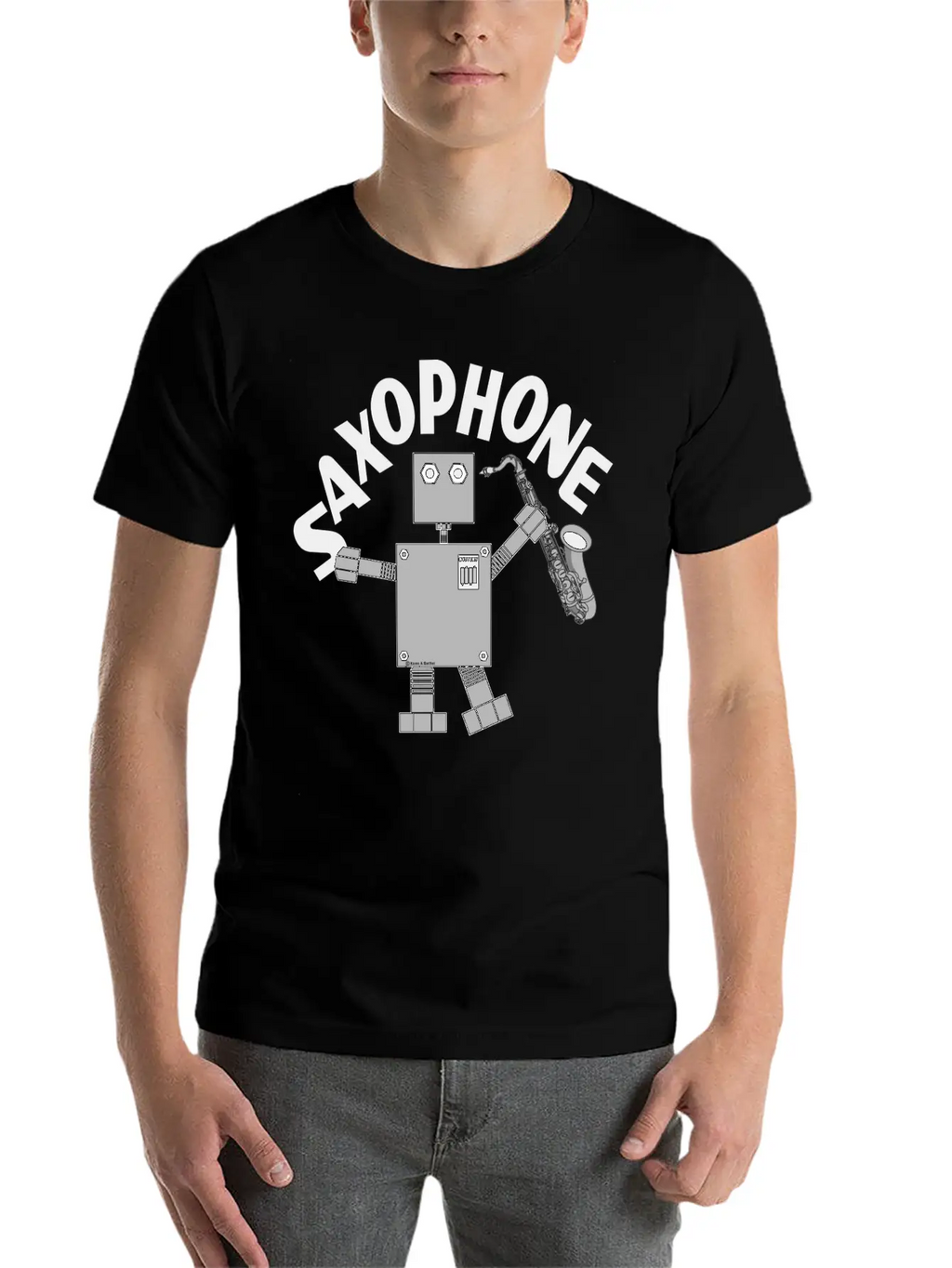 Saxophone Robot Text Breathable Soft Cotton T-Shirt – Timeless Casual Look