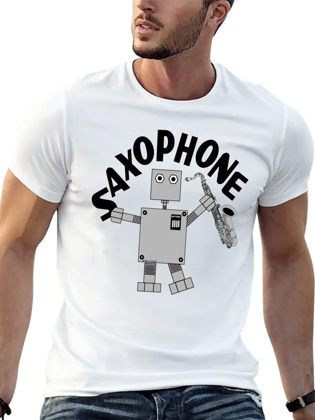 Saxophone Robot Text Breathable Soft Cotton T-Shirt – Timeless Casual Look