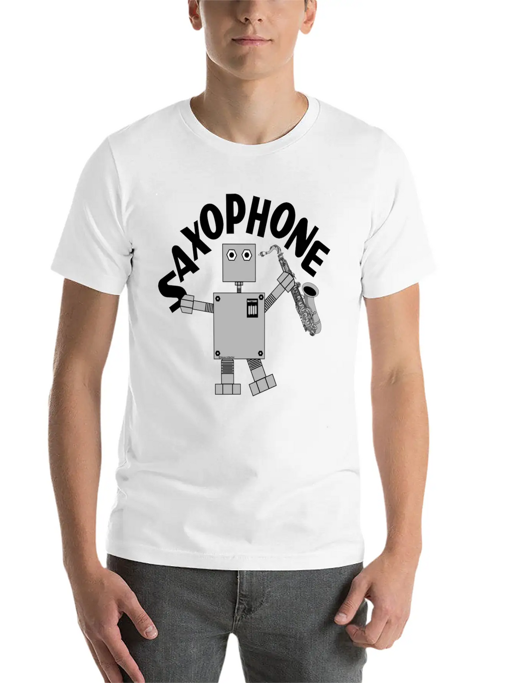 Saxophone Robot Text Breathable Soft Cotton T-Shirt – Timeless Casual Look