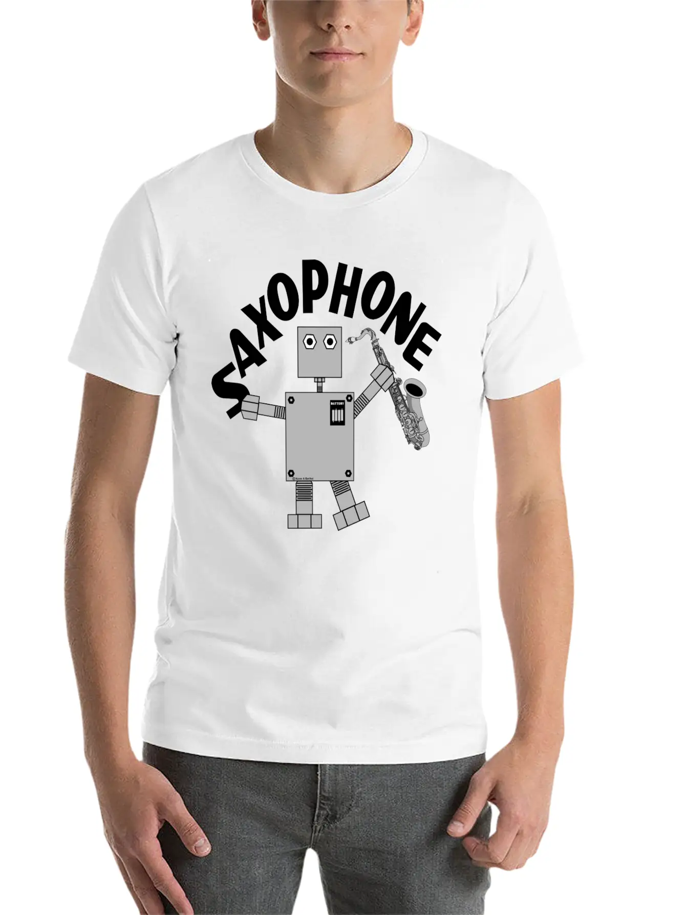 Saxophone Robot Text Breathable Soft Cotton T-Shirt – Timeless Casual Look