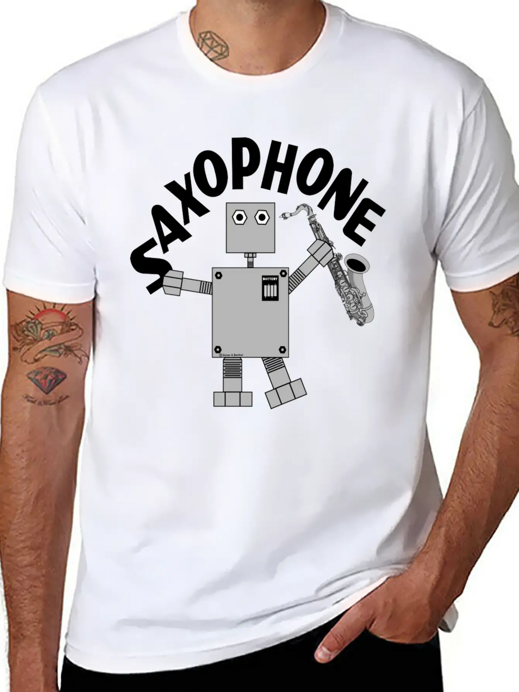 Saxophone Robot Text Breathable Soft Cotton T-Shirt – Timeless Casual Look