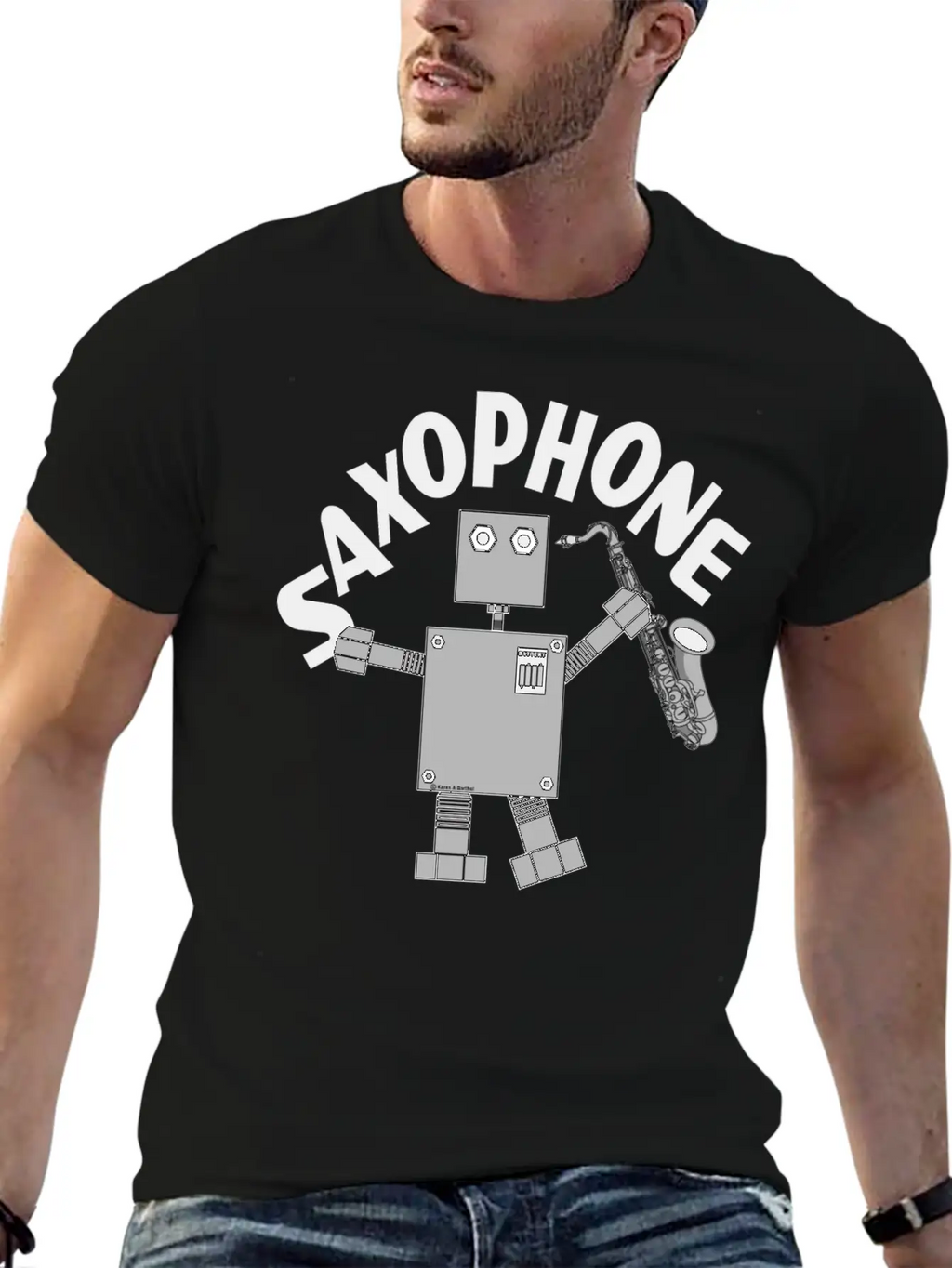 Saxophone Robot Text Breathable Soft Cotton T-Shirt – Timeless Casual Look