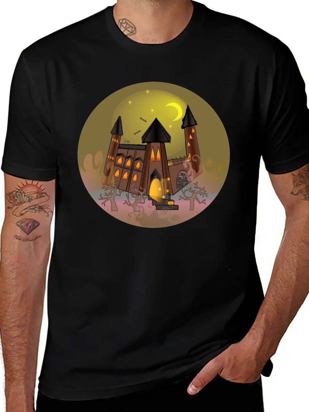 Scary Halloween Witch House And Pumpkin Breathable Soft Cotton T-Shirt – Timeless Casual Look