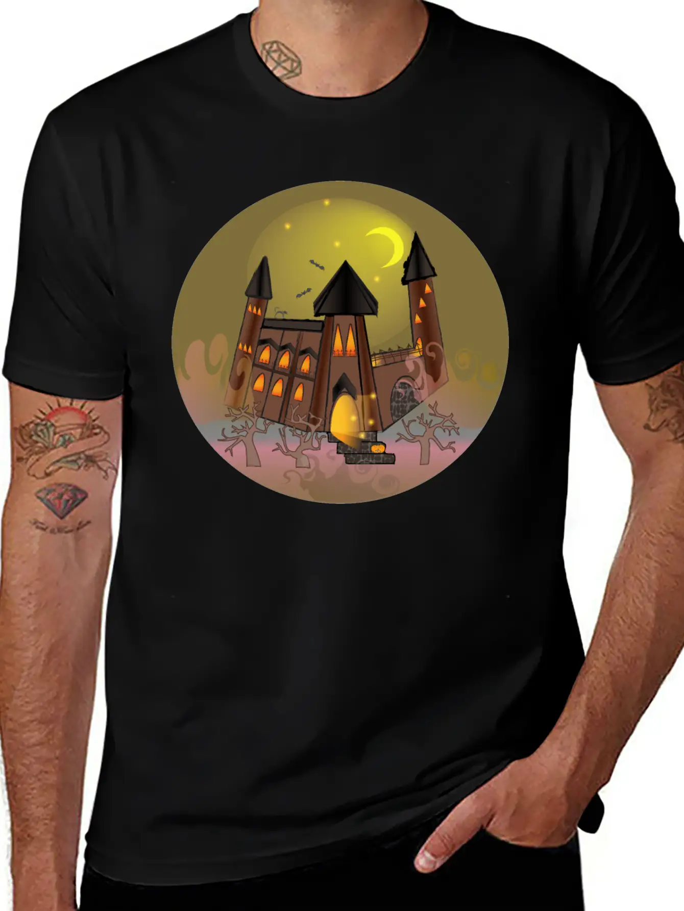 Scary Halloween Witch House And Pumpkin Breathable Soft Cotton T-Shirt – Timeless Casual Look