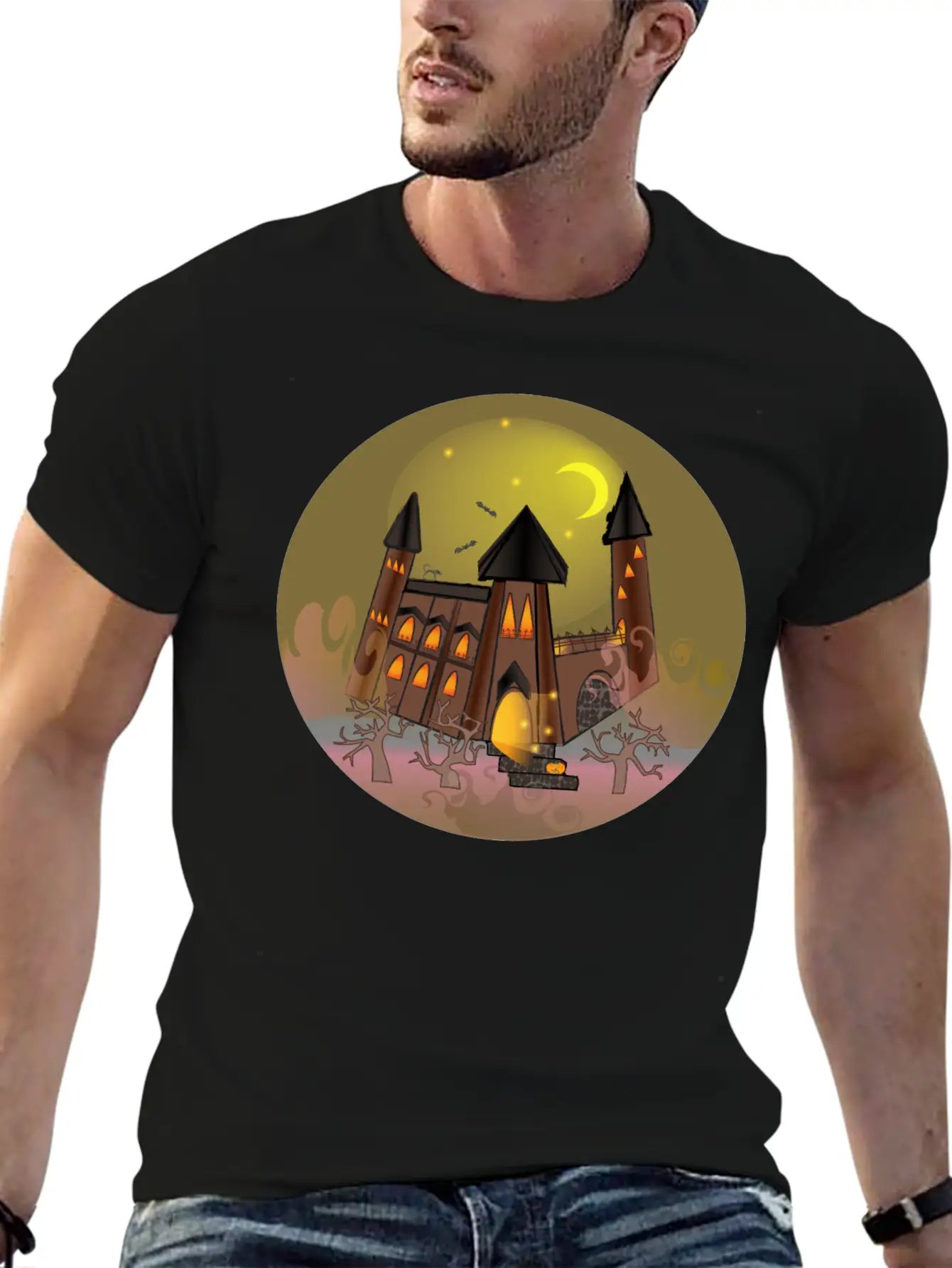 Scary Halloween Witch House And Pumpkin Breathable Soft Cotton T-Shirt – Timeless Casual Look