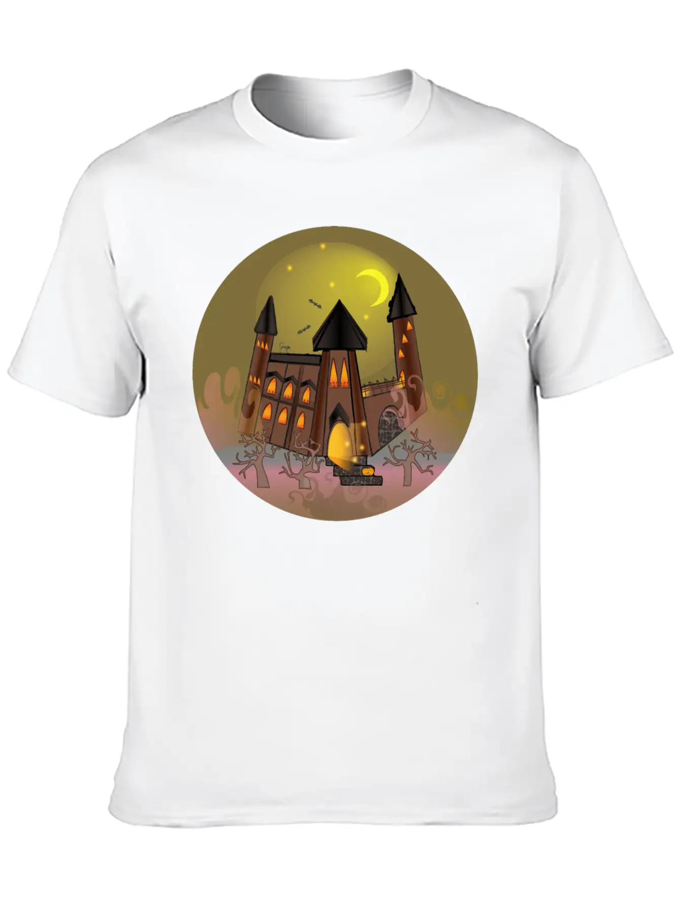 Scary Halloween Witch House And Pumpkin Breathable Soft Cotton T-Shirt – Timeless Casual Look