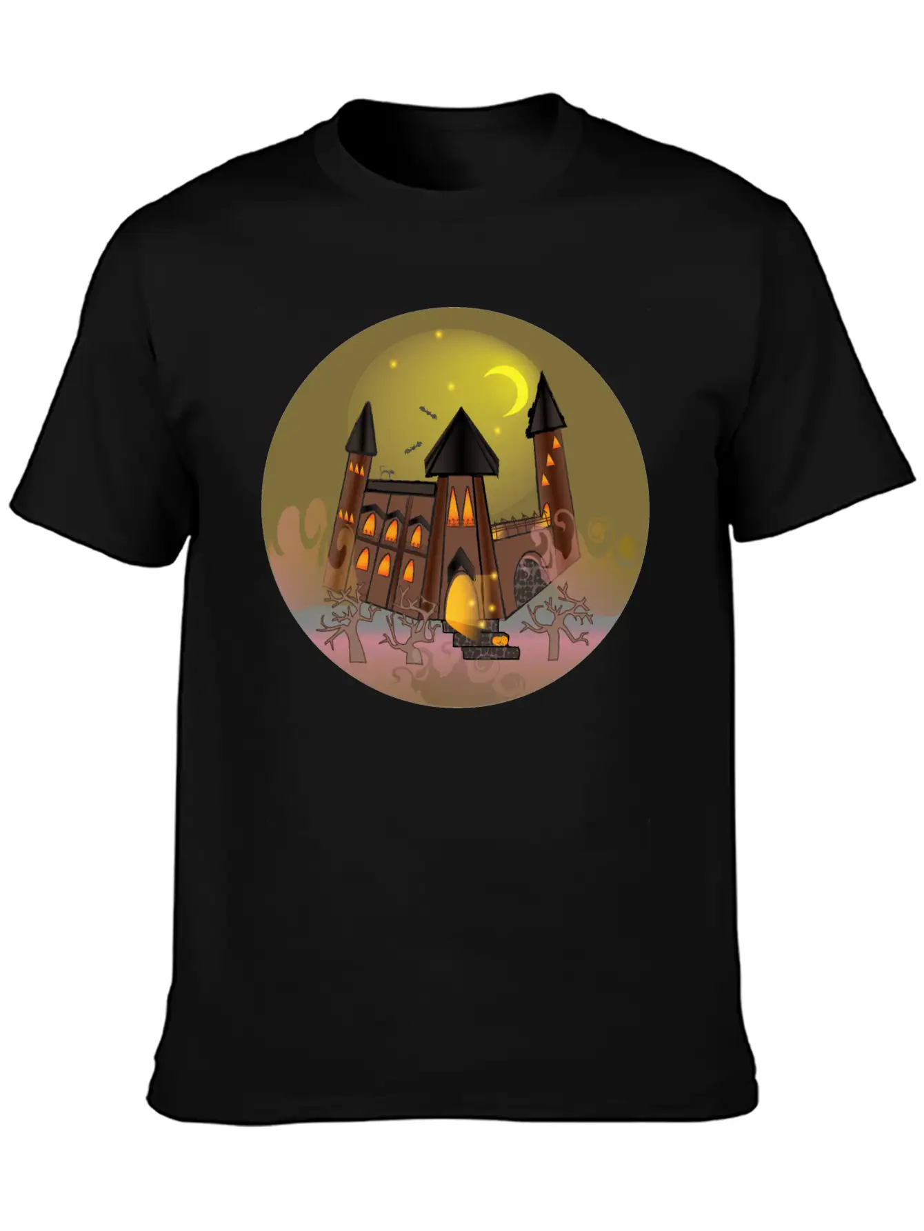 Scary Halloween Witch House And Pumpkin Breathable Soft Cotton T-Shirt – Timeless Casual Look
