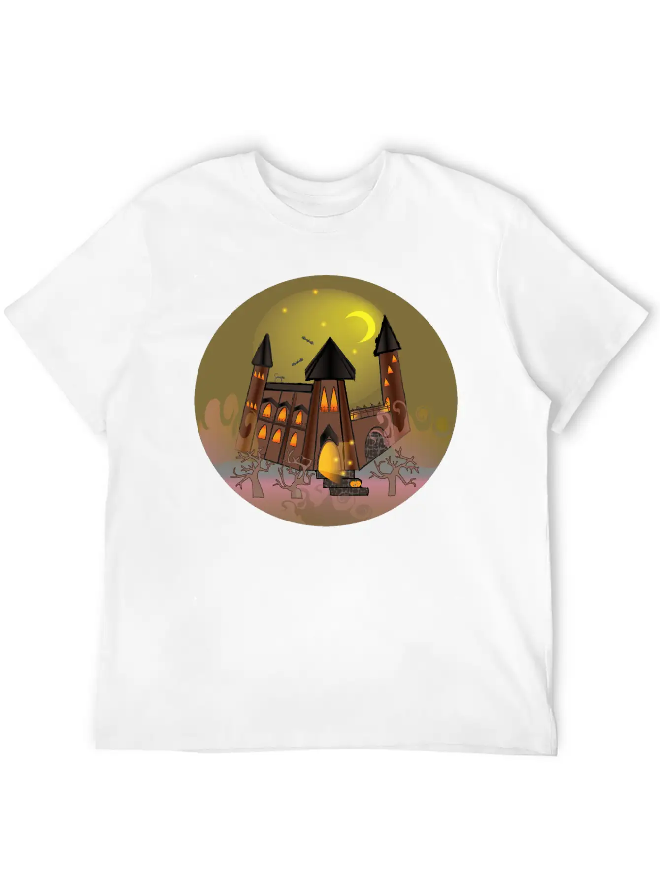 Scary Halloween Witch House And Pumpkin Breathable Soft Cotton T-Shirt – Timeless Casual Look