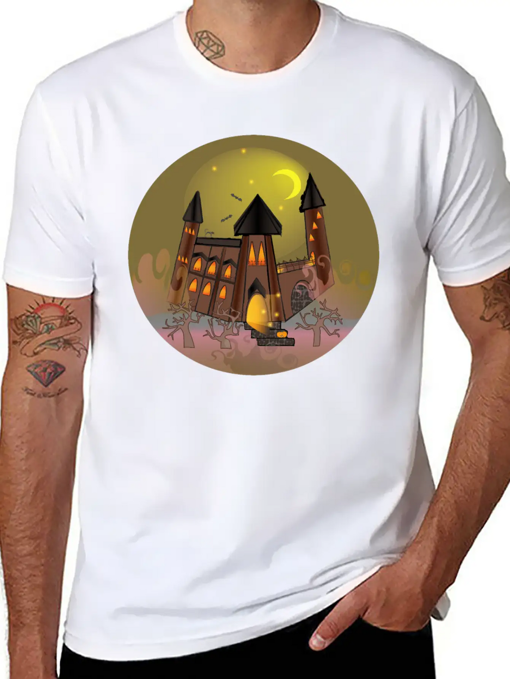 Scary Halloween Witch House And Pumpkin Breathable Soft Cotton T-Shirt – Timeless Casual Look