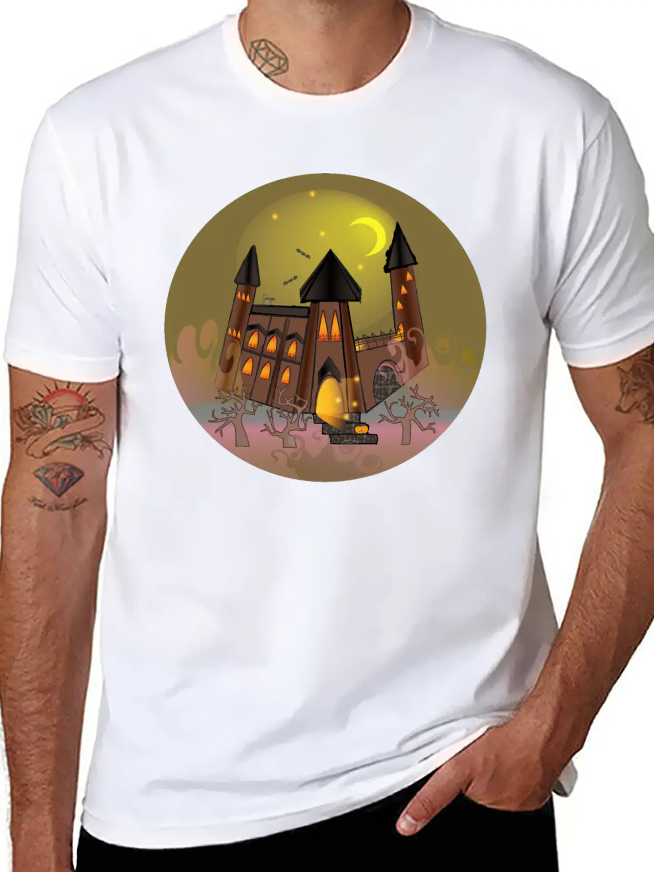Scary Halloween Witch House And Pumpkin Breathable Soft Cotton T-Shirt – Timeless Casual Look