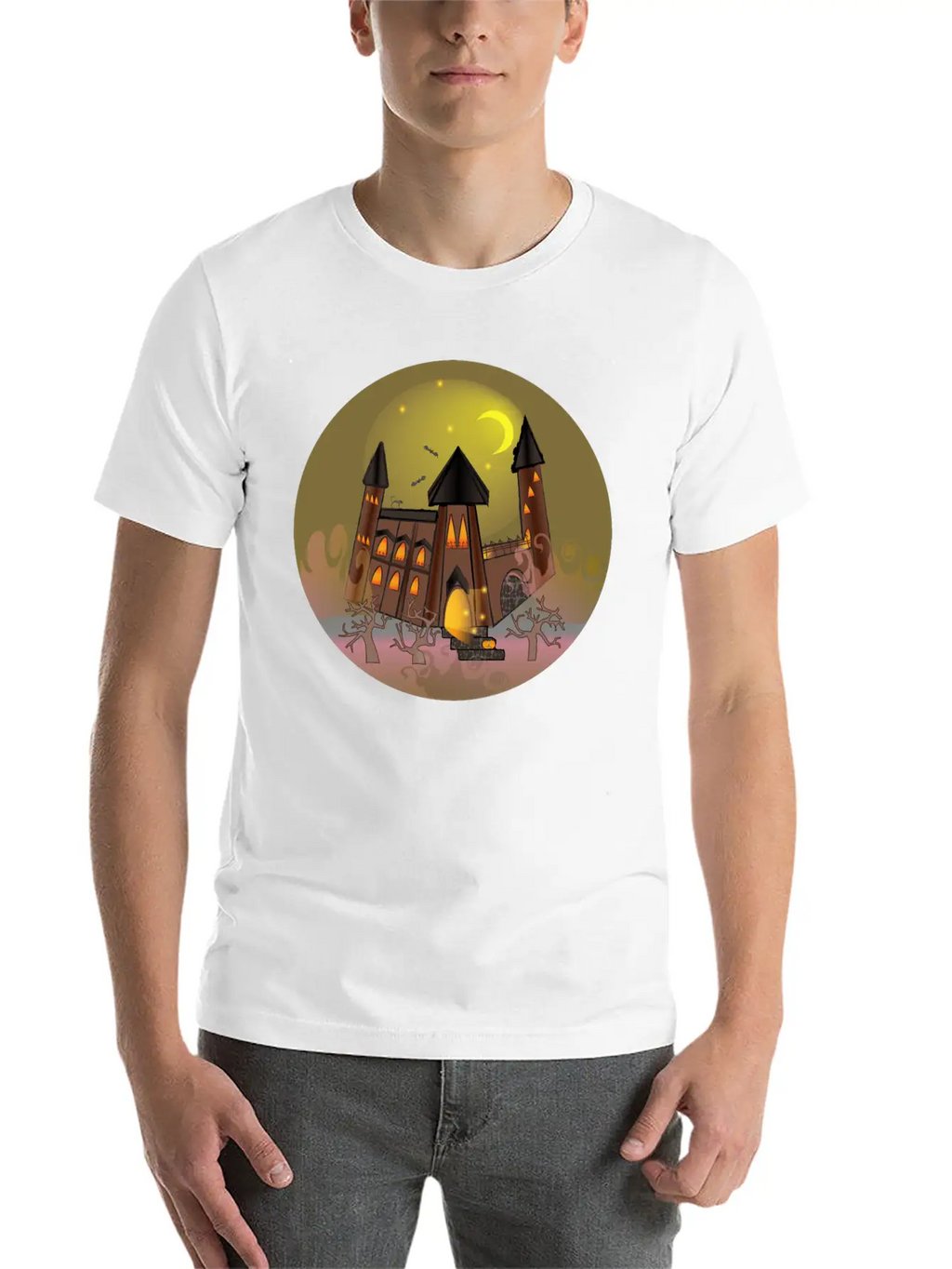Scary Halloween Witch House And Pumpkin Breathable Soft Cotton T-Shirt – Timeless Casual Look