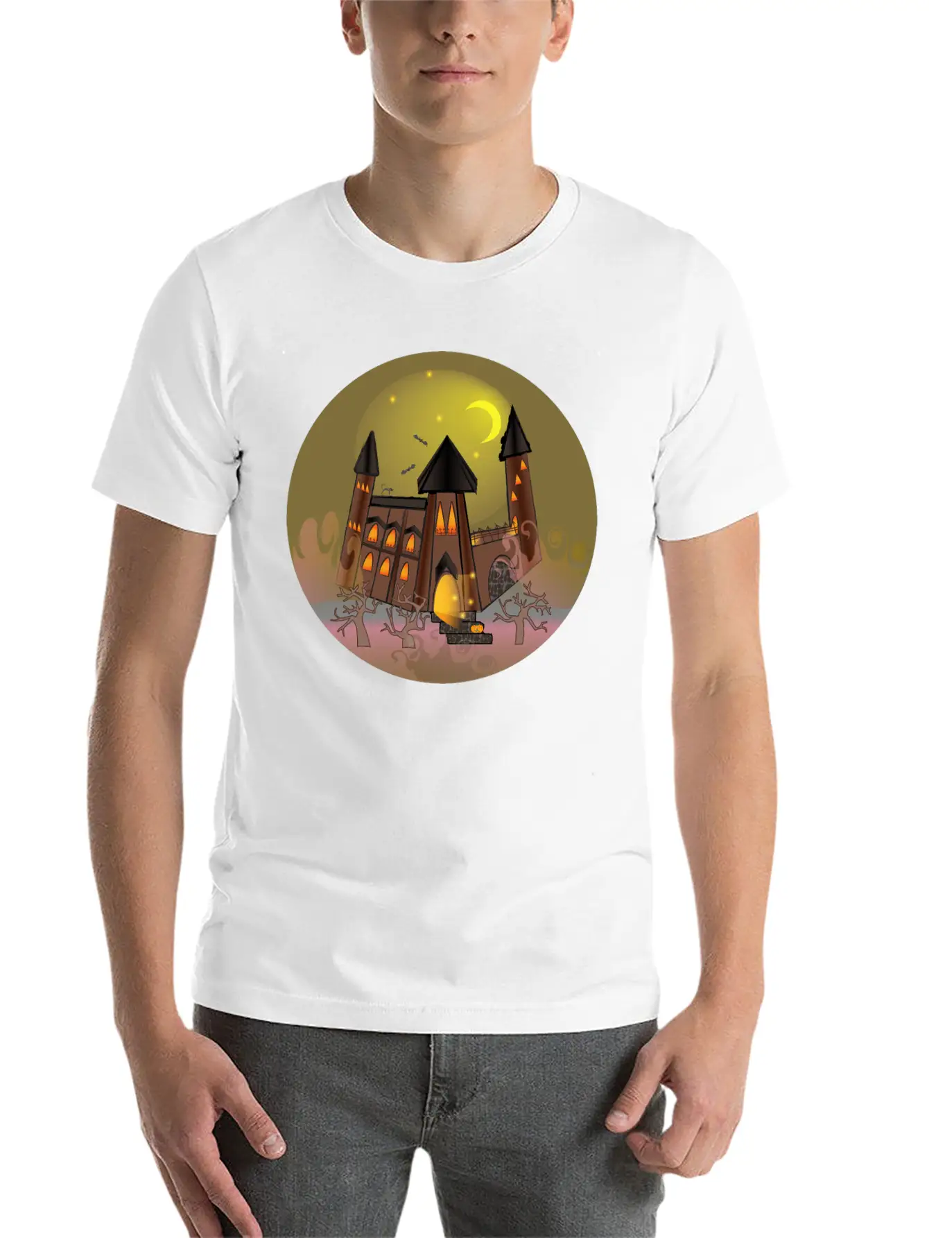 Scary Halloween Witch House And Pumpkin Breathable Soft Cotton T-Shirt – Timeless Casual Look