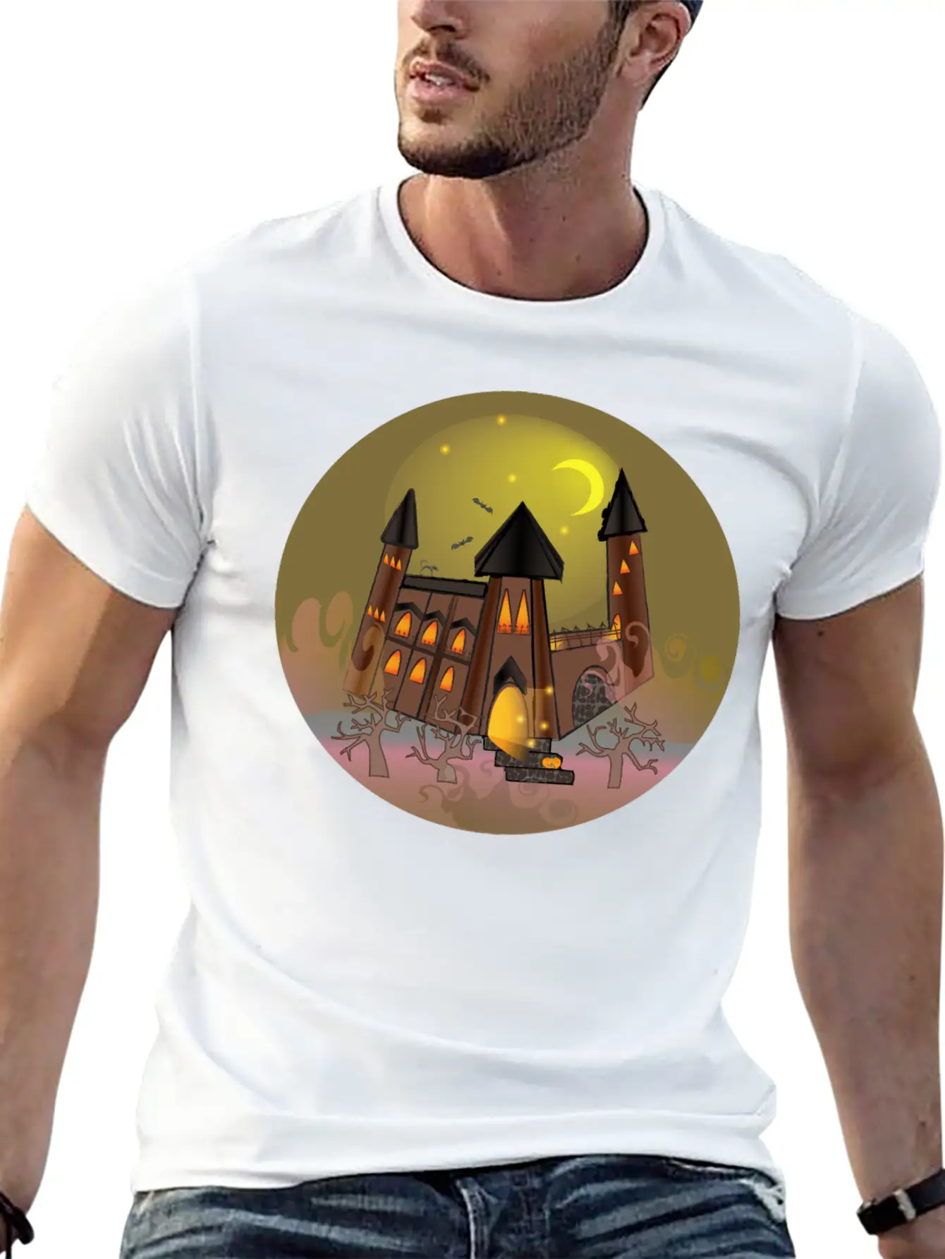 Scary Halloween Witch House And Pumpkin Breathable Soft Cotton T-Shirt – Timeless Casual Look