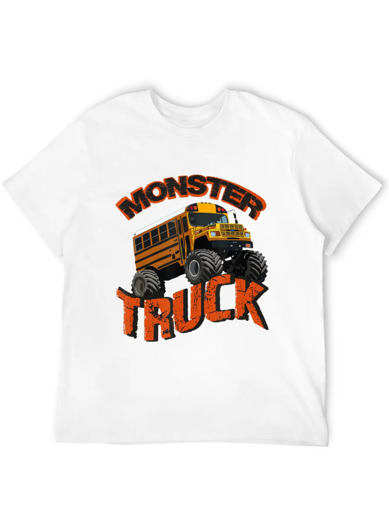 School Bus Monster Truck Orange Rally Artwork Basic Graphic T-Shirt – Daily Comfort In Soft Cotton