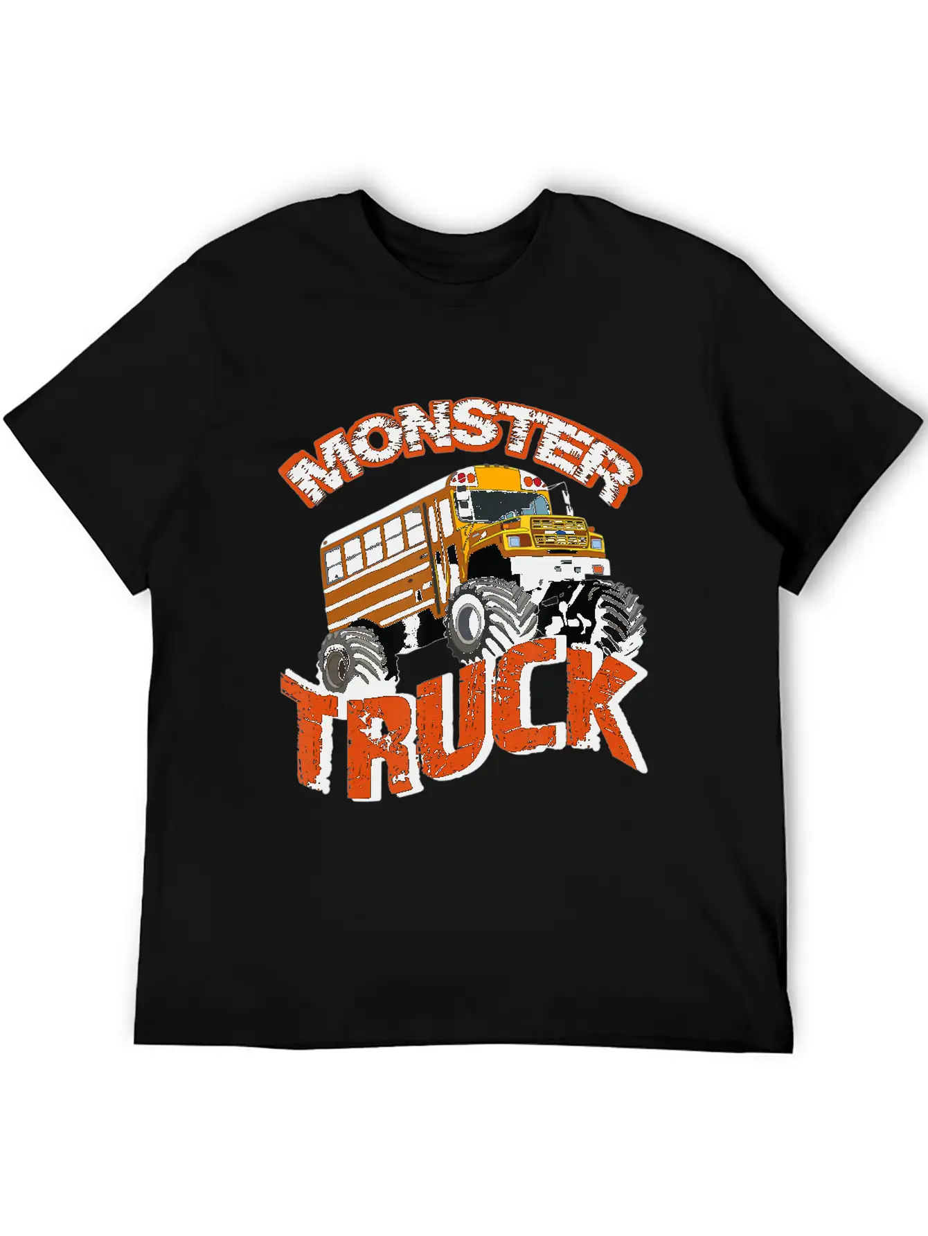 School Bus Monster Truck Orange Rally Artwork Basic Graphic T-Shirt – Daily Comfort In Soft Cotton